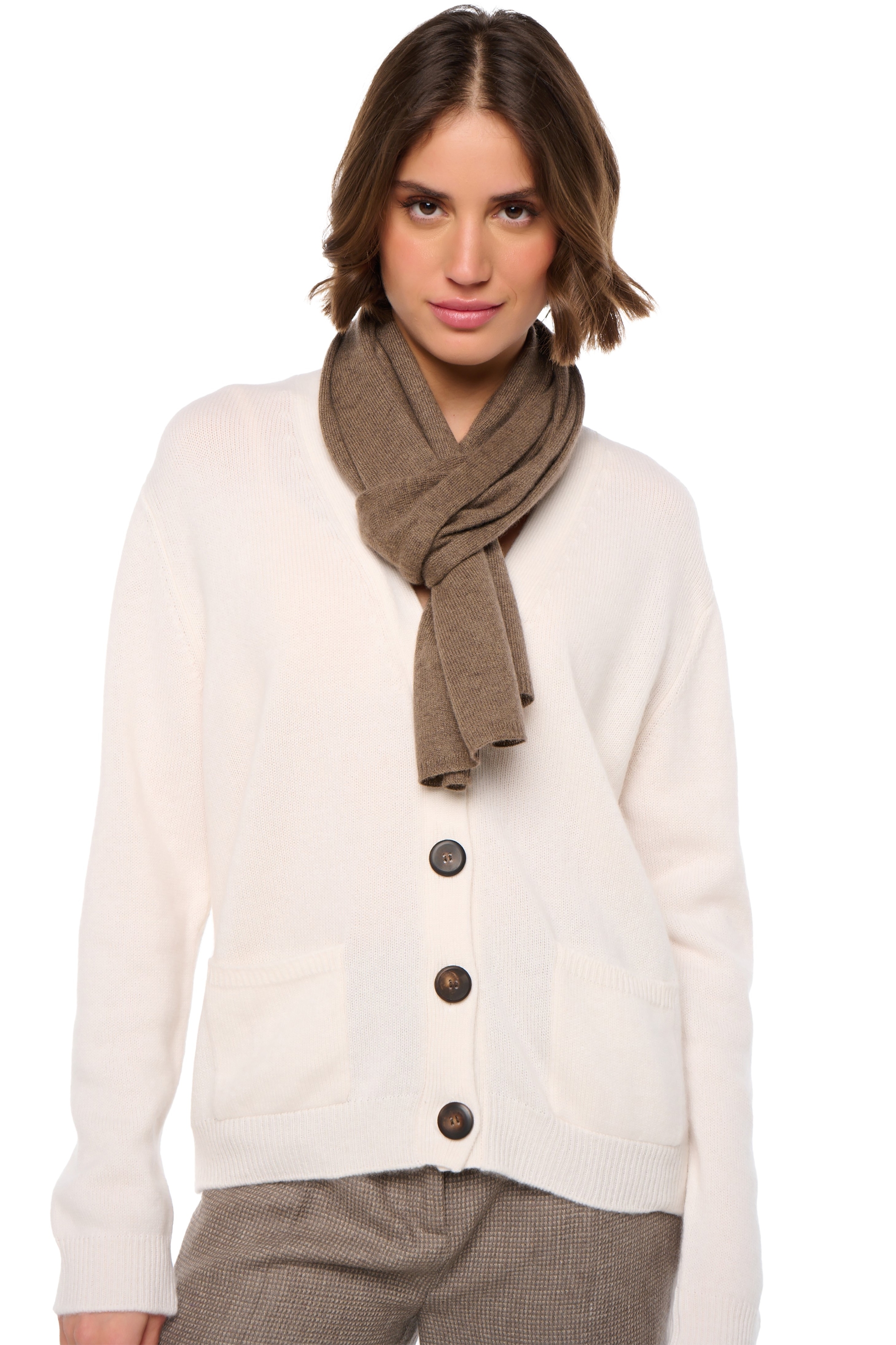 Cashmere accessories scarf mufflers ozone natural dark brown 160 x 30 cm