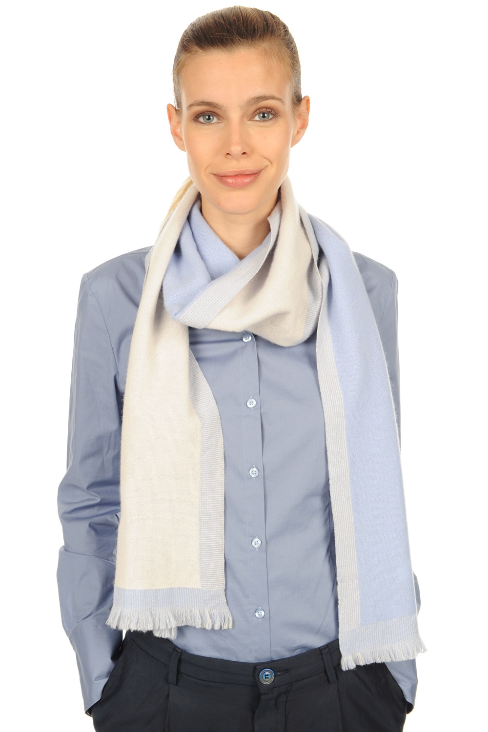 Cashmere accessories scarf mufflers tonnerre ciel pristine 180 x 24 cm