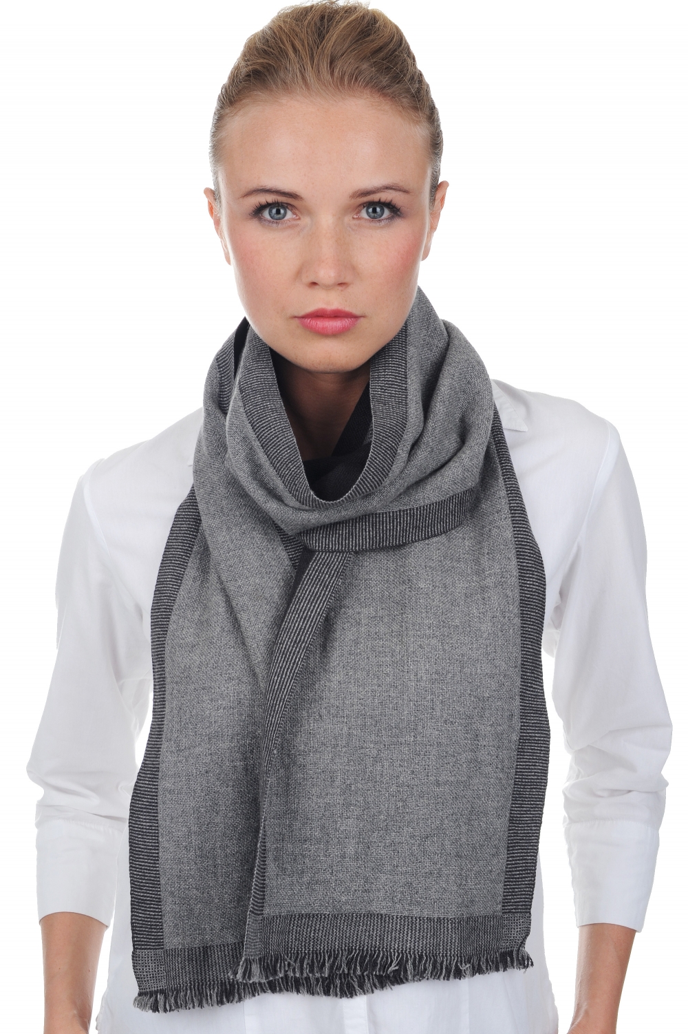 Cashmere accessories scarf mufflers tonnerre grey marl matt charcoal 180 x 24 cm