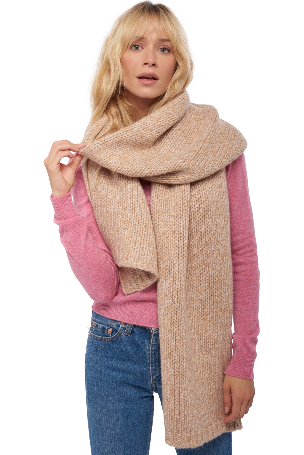 Cashmere accessories scarf mufflers venus camel shinking violet 200 x 38 cm
