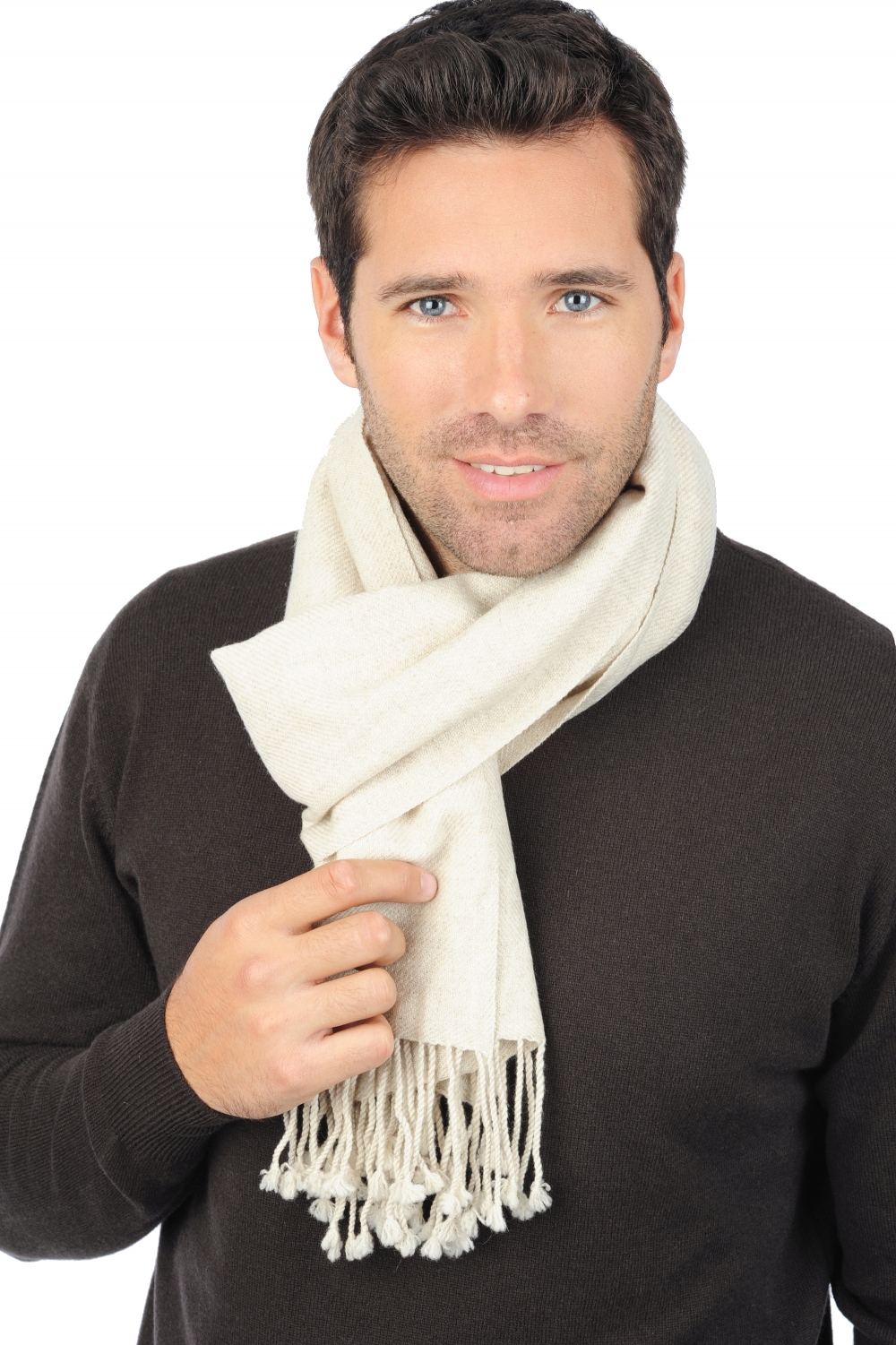Cashmere accessories scarf mufflers zak170 ecru chine 170 x 25 cm