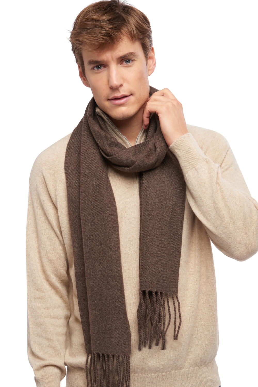 Cashmere accessories scarf mufflers zak200 marron chine 200 x 35 cm