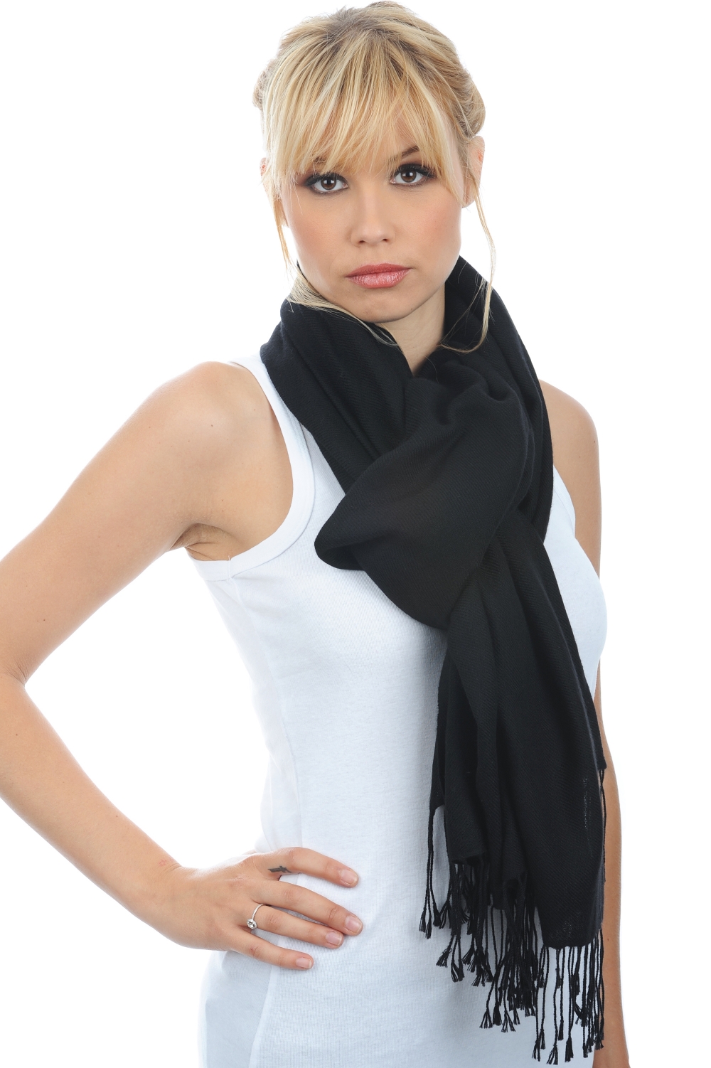 Cashmere accessories shawls diamant black 201 cm x 71 cm