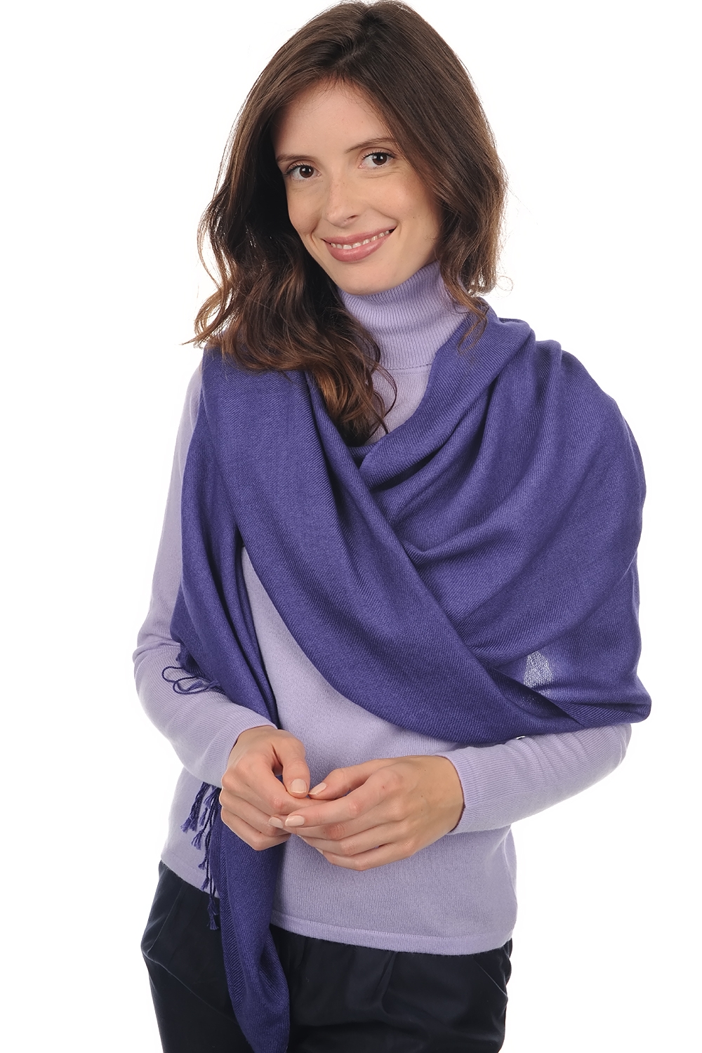 Cashmere accessories shawls diamant blue violette 201 cm x 71 cm