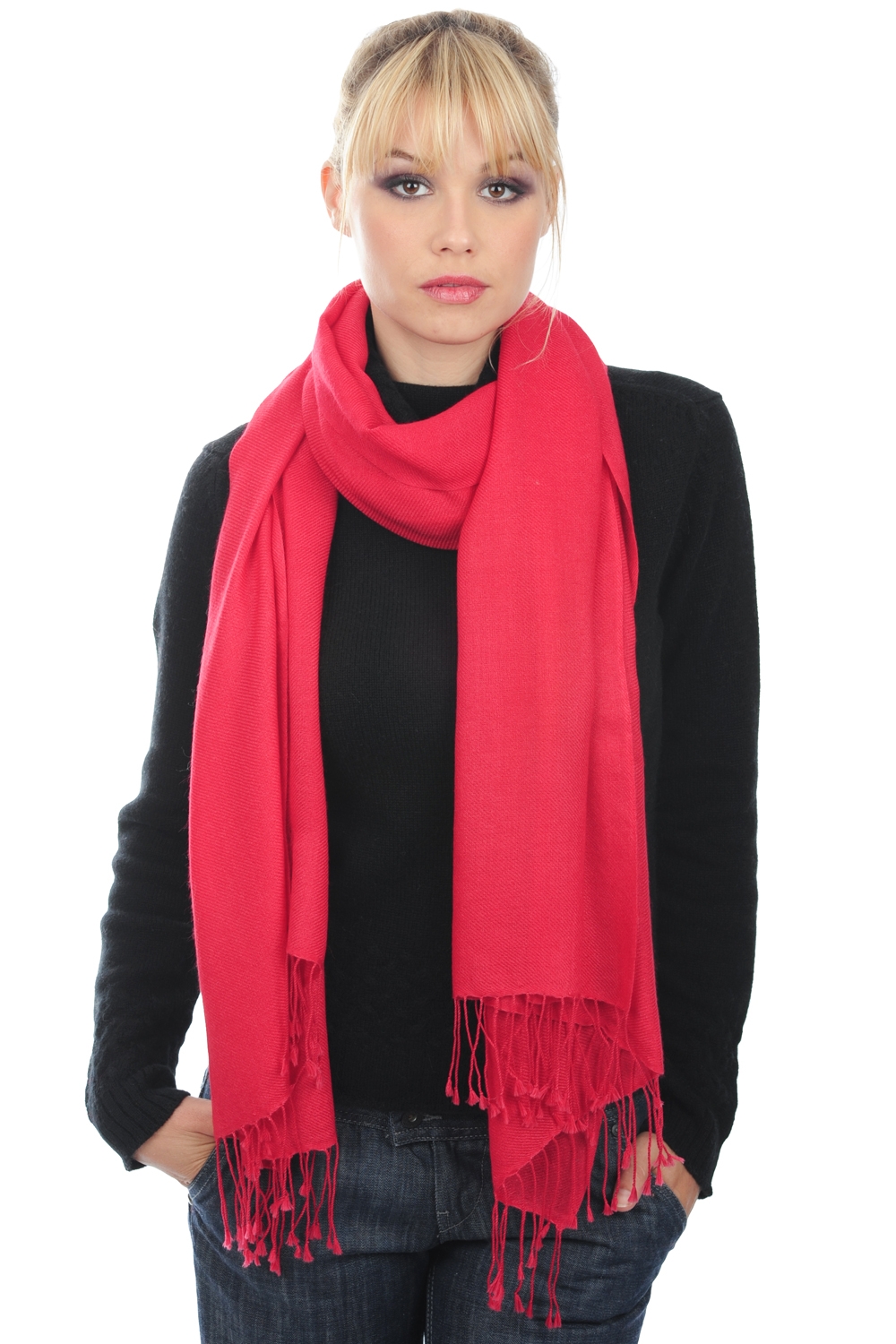 Cashmere accessories shawls diamant flashing red coral 201 cm x 71 cm