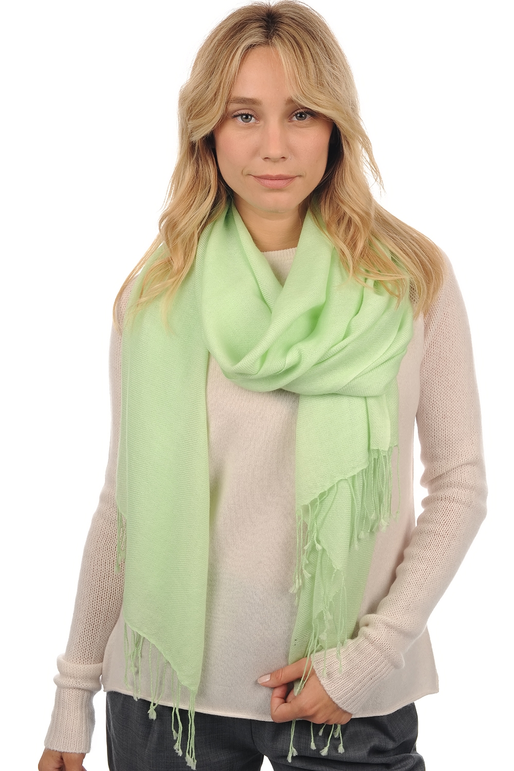 Cashmere accessories shawls diamant lime green 201 cm x 71 cm