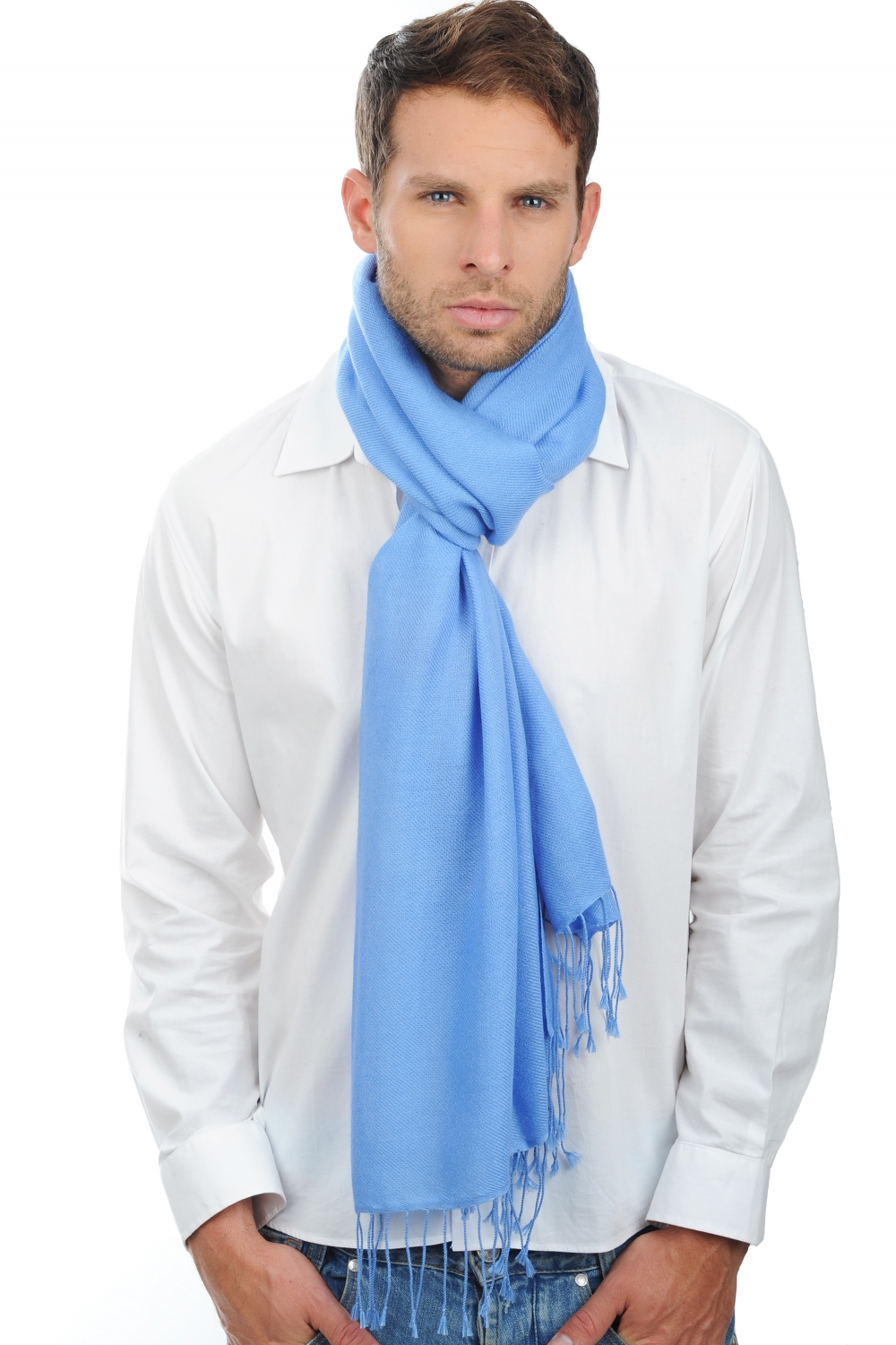 Cashmere accessories shawls diamant little boy blue 201 cm x 71 cm