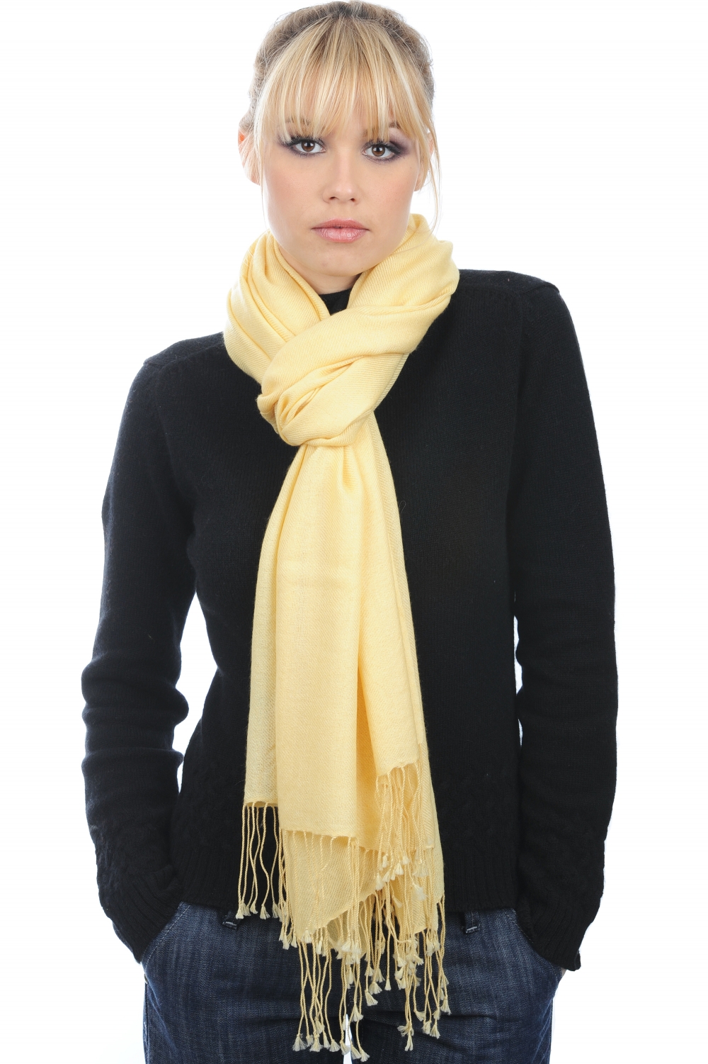 Cashmere accessories shawls diamant mellow yellow 201 cm x 71 cm