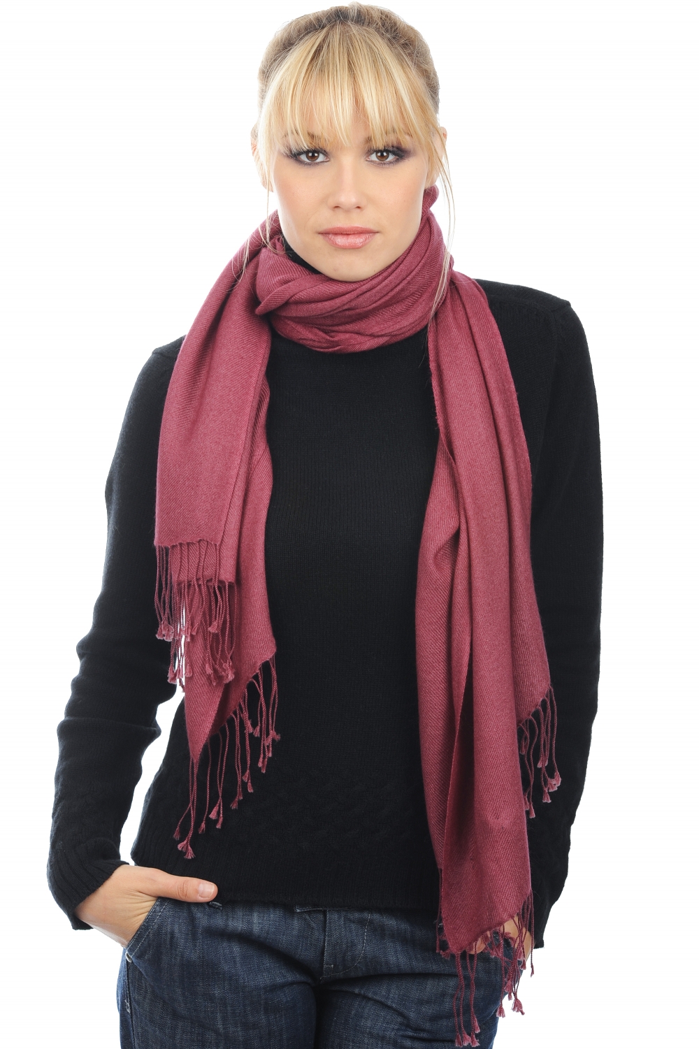 Cashmere accessories shawls diamant rose wine 201 cm x 71 cm