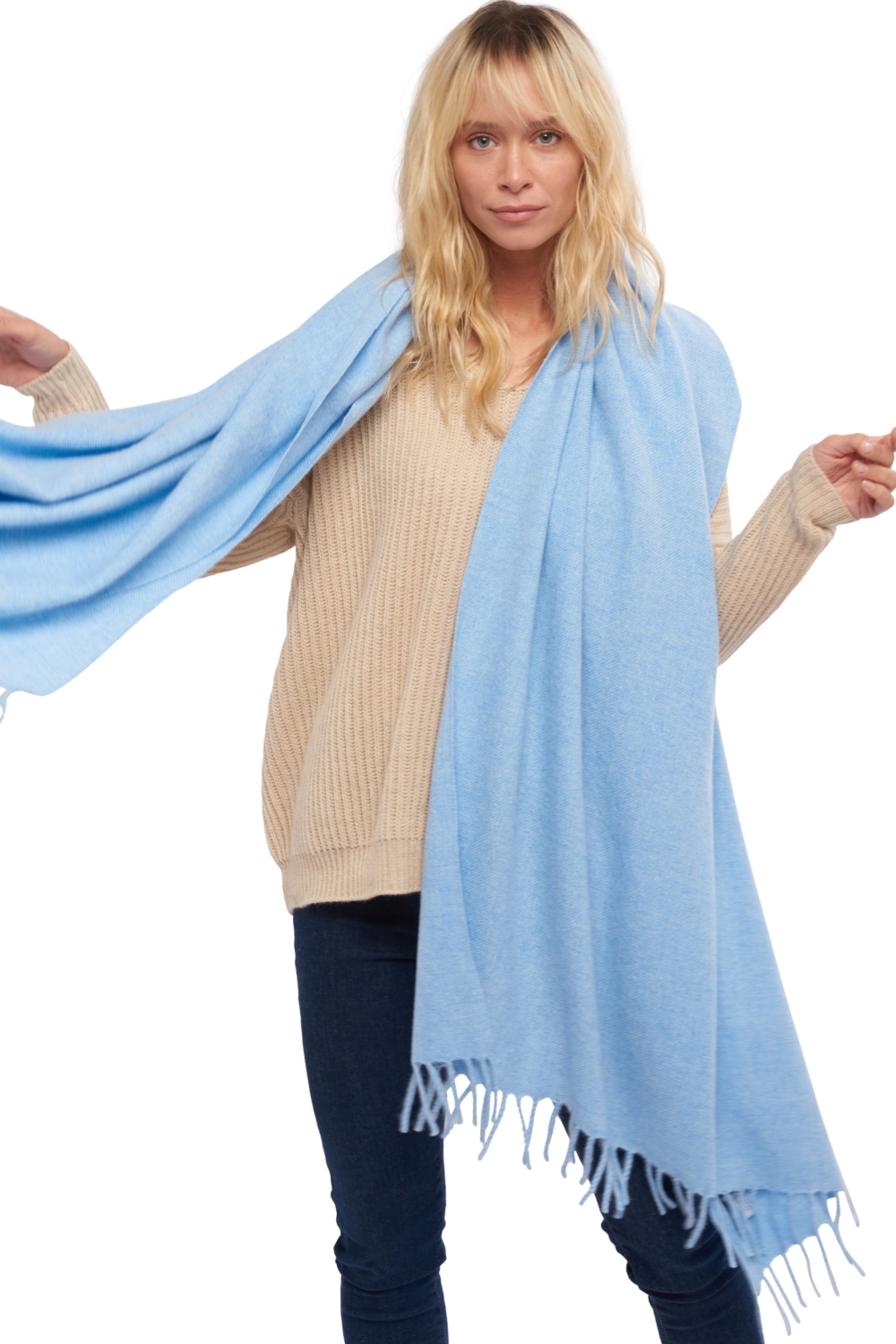 Cashmere accessories shawls niry azur blue chine 200x90cm