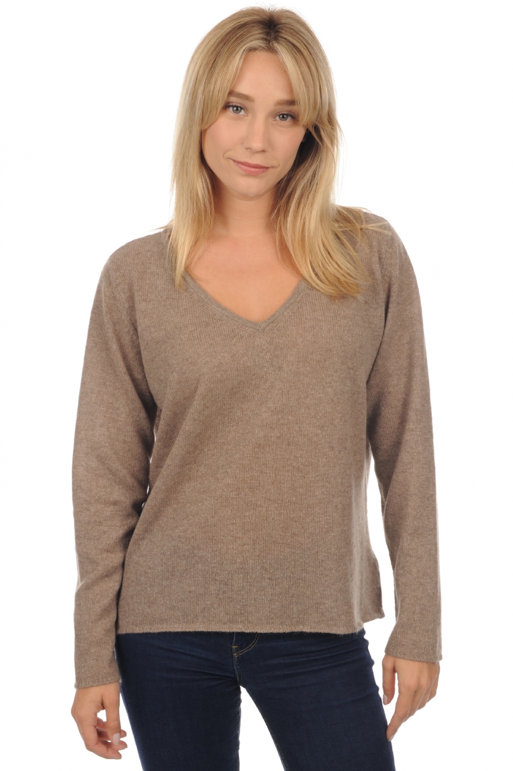 Cashmere ladies basic sweaters at low prices flavie natural brown 3xl