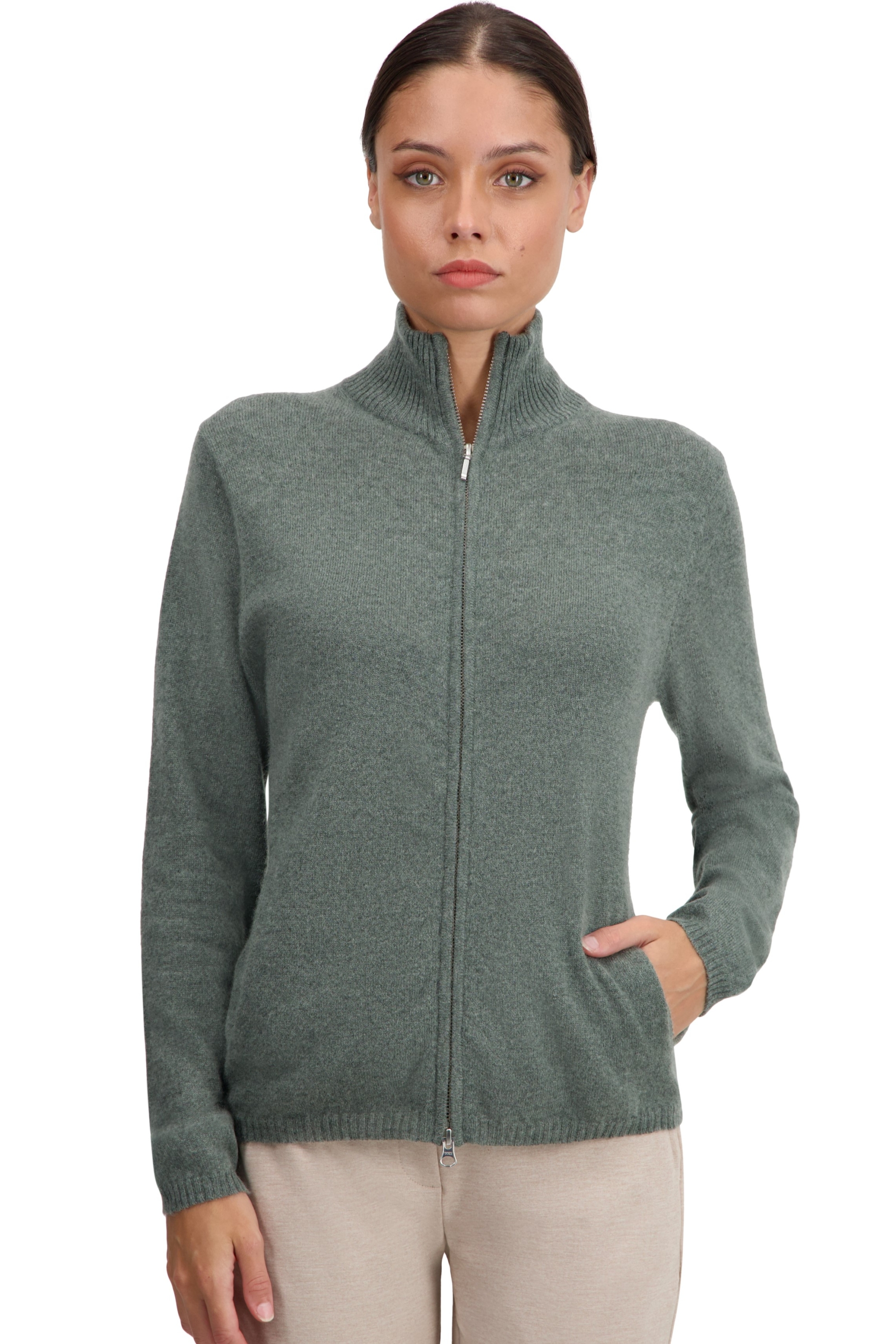 Cashmere ladies basic sweaters at low prices thames first military green s