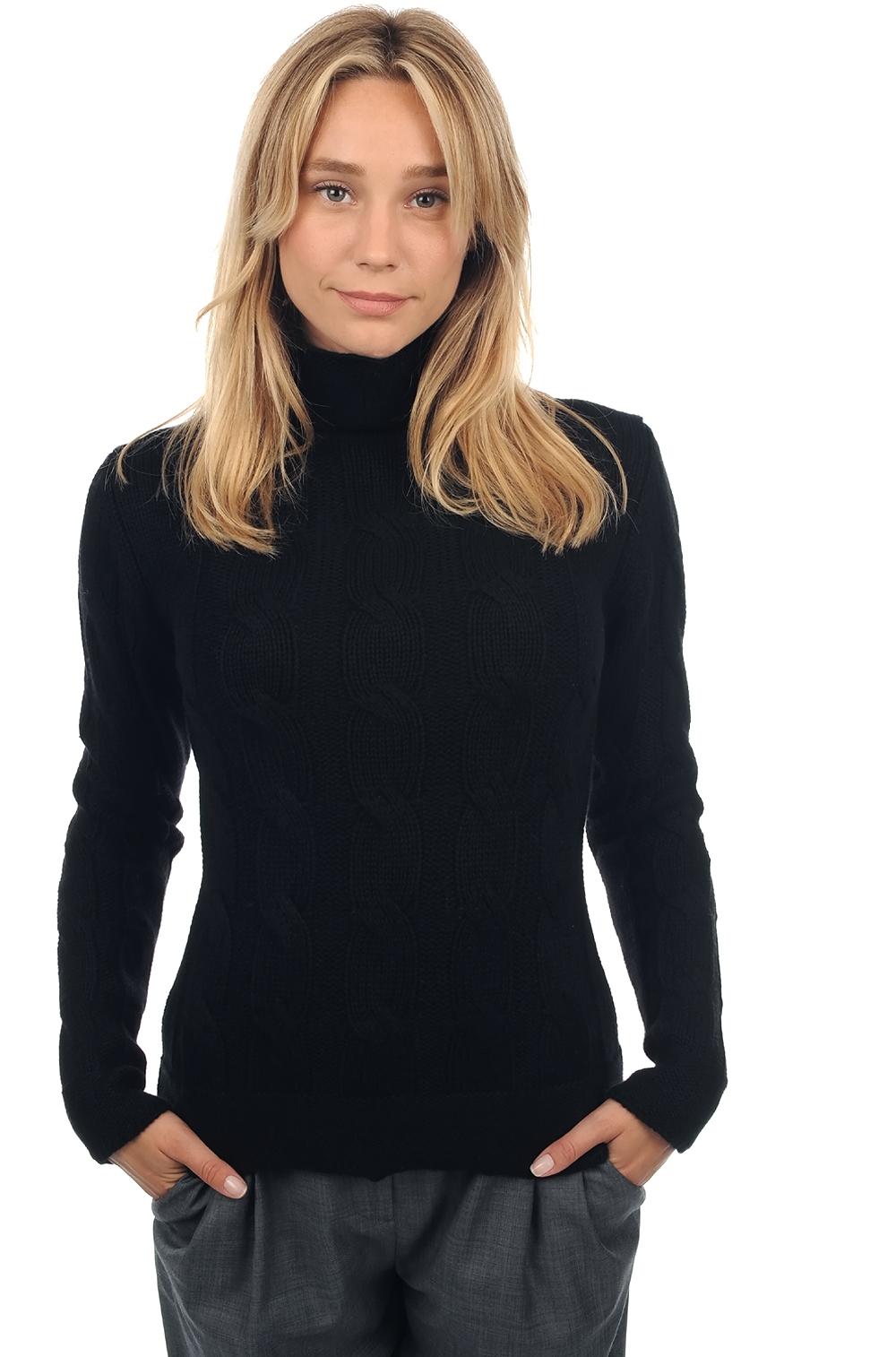 Cashmere ladies chunky sweater blanche black l