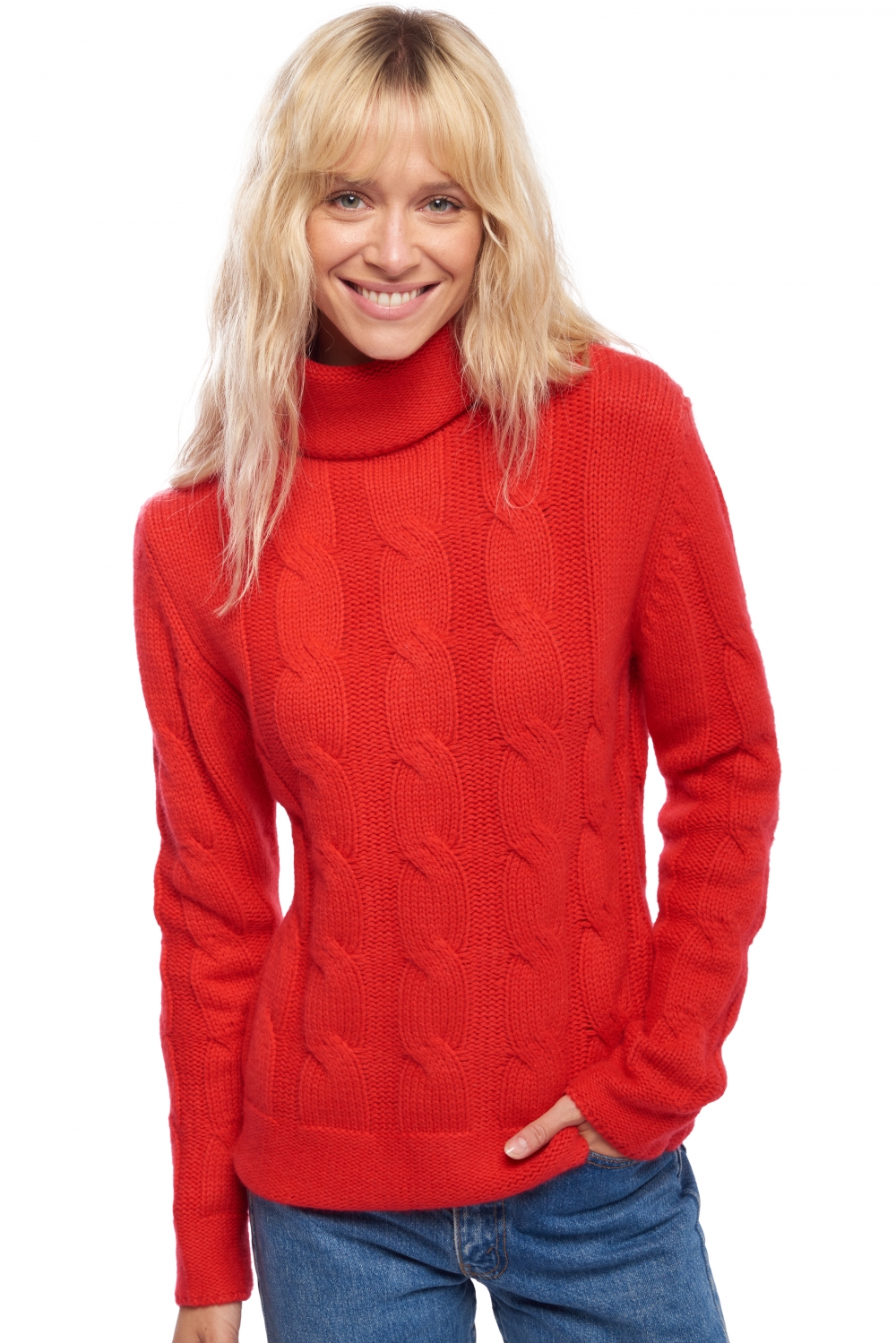 Cashmere ladies chunky sweater blanche rouge l