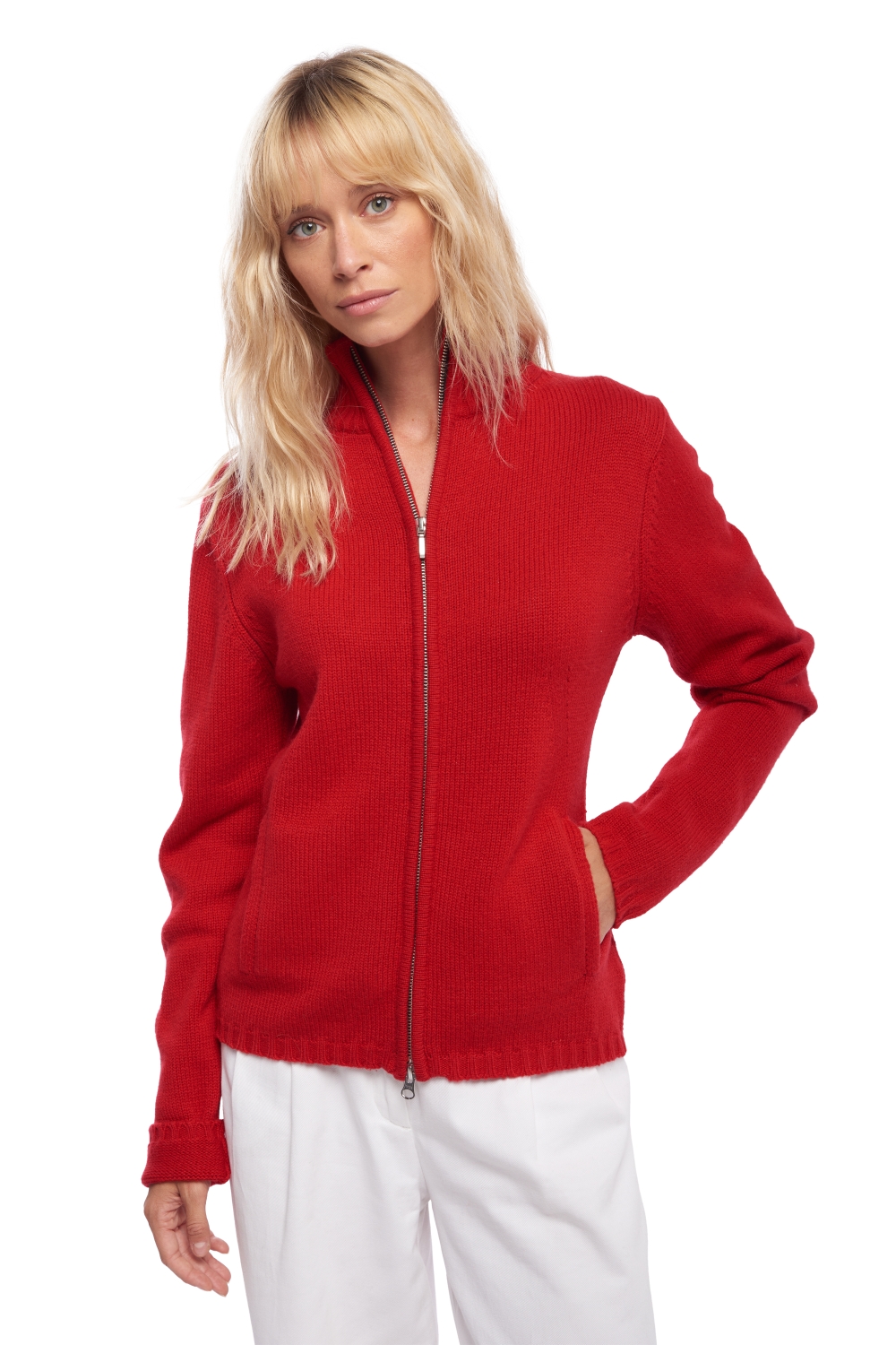 Cashmere ladies chunky sweater elodie blood red m