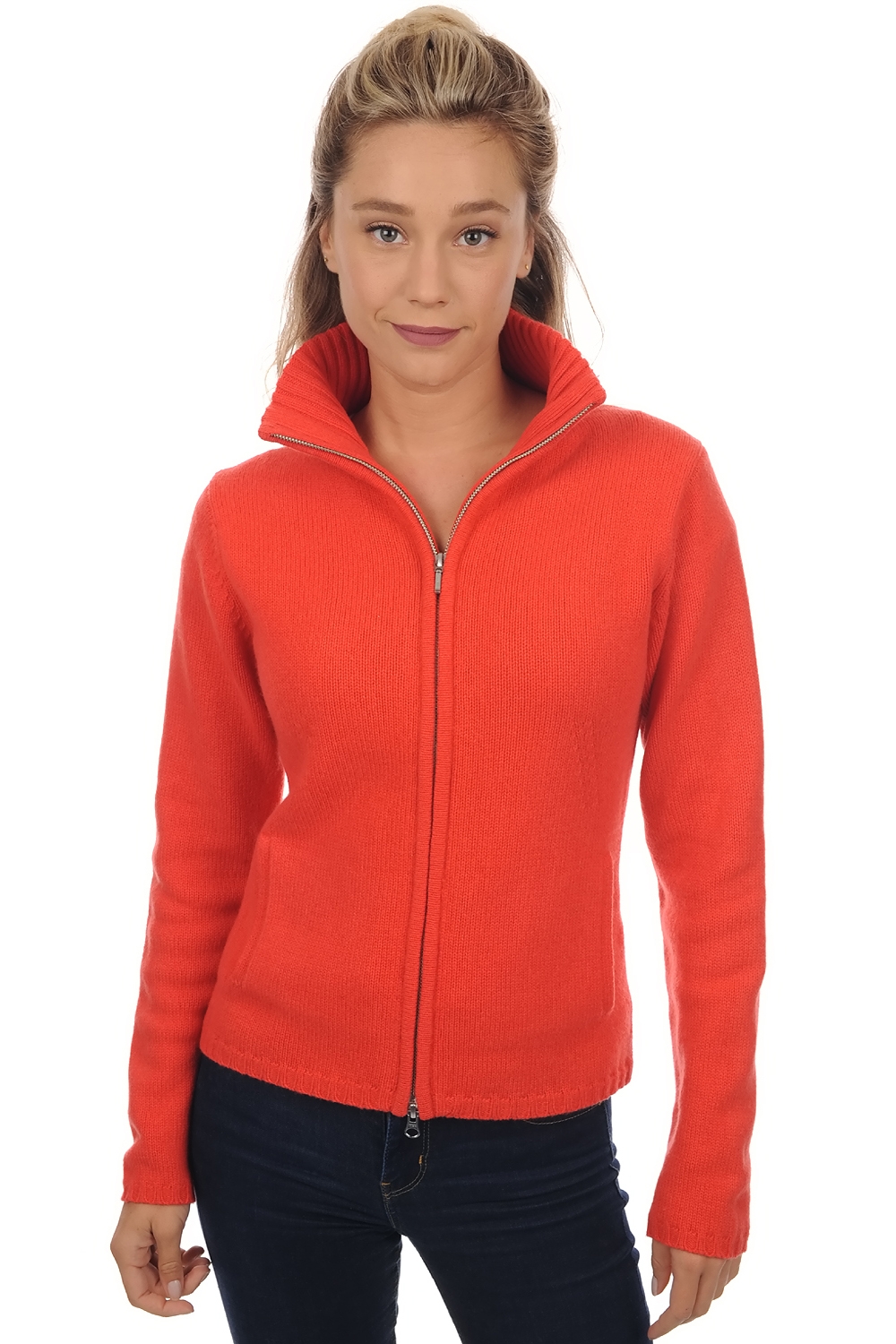 Cashmere ladies chunky sweater elodie coral l