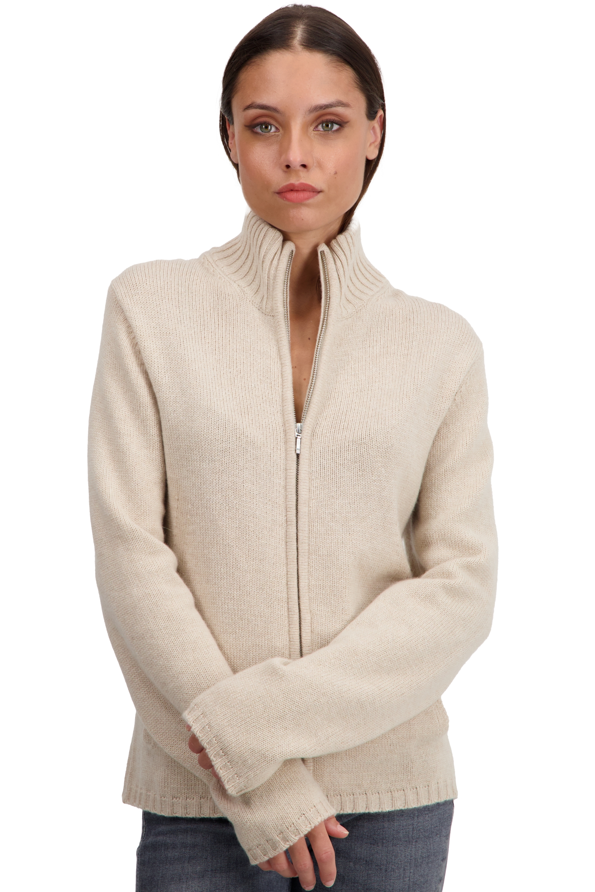 Cashmere ladies chunky sweater elodie natural beige l