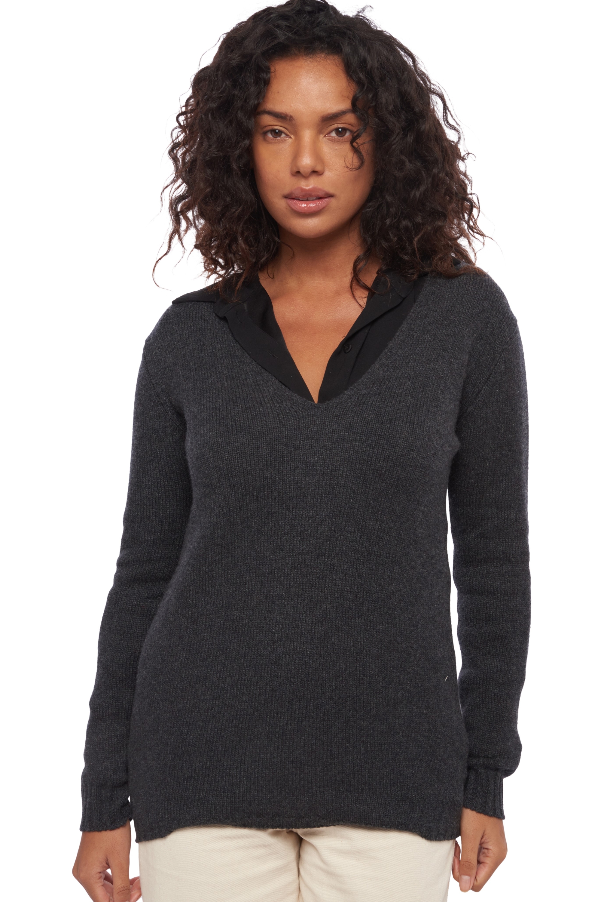 Cashmere ladies chunky sweater vanessa charcoal marl m
