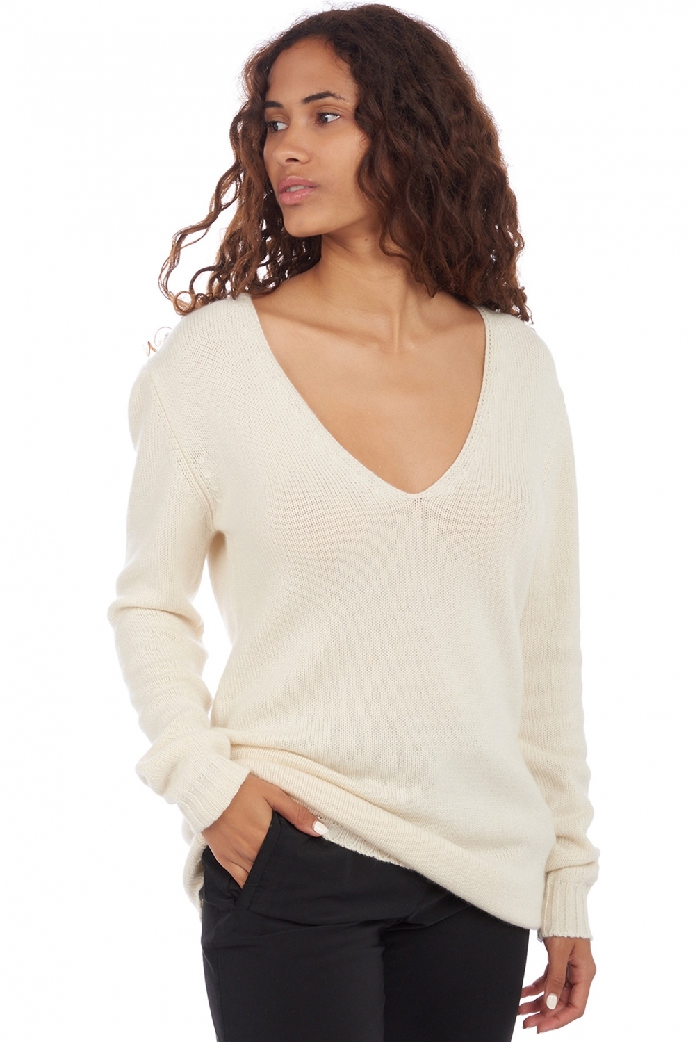 Cashmere ladies chunky sweater vanessa premium tenzin natural 2xl