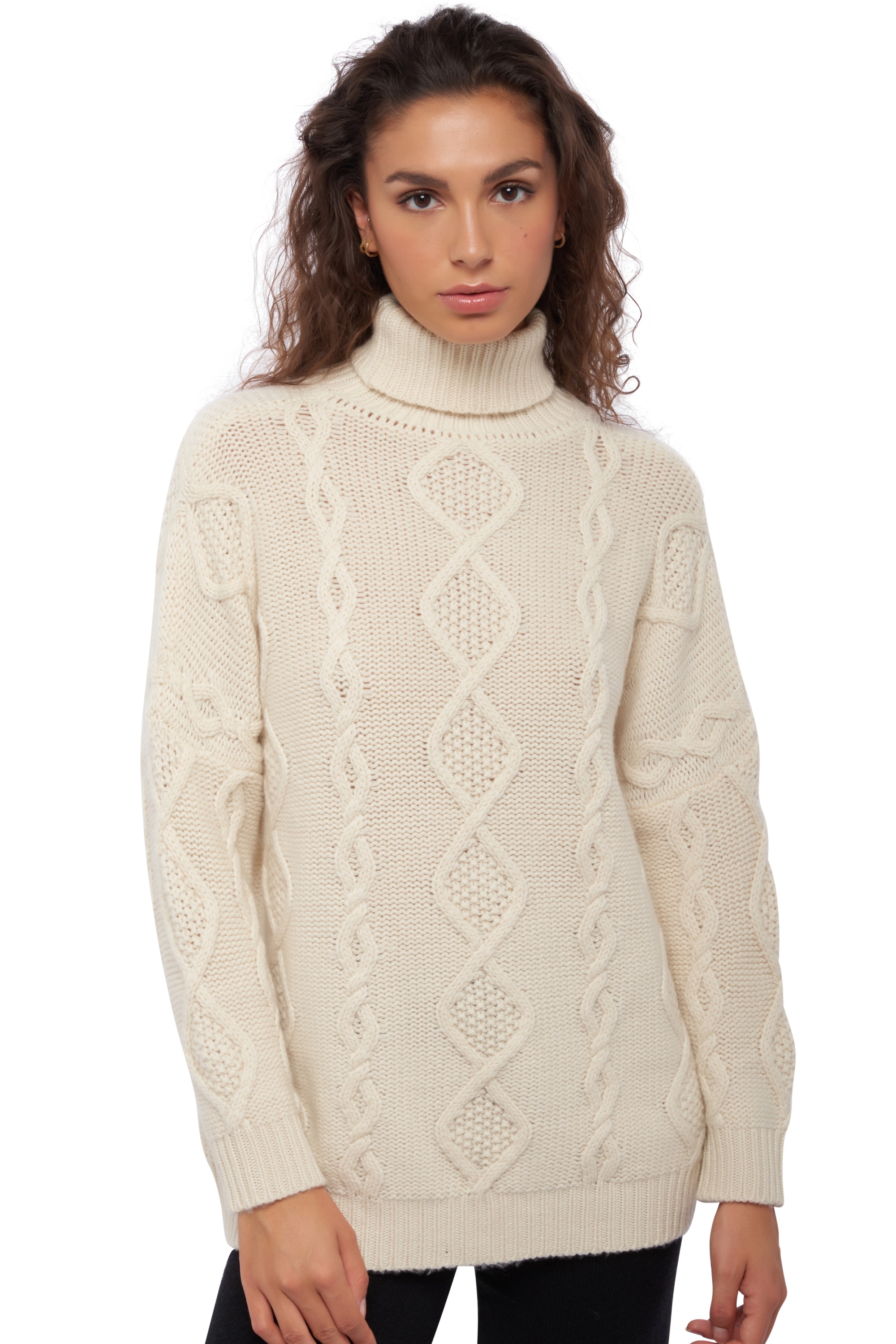 Cashmere ladies chunky sweater zenith natural ecru s