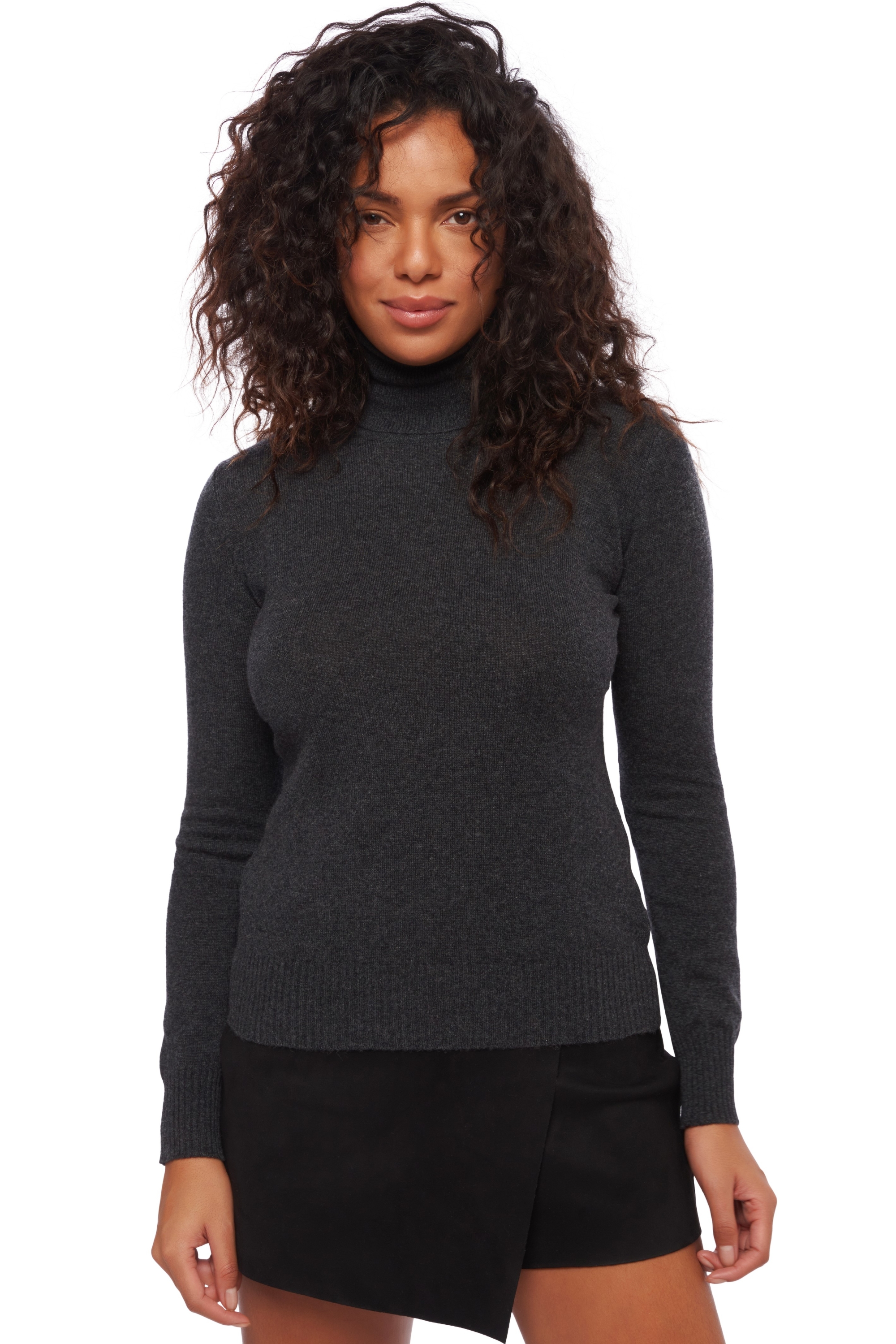 Cashmere ladies roll neck lili charcoal marl s
