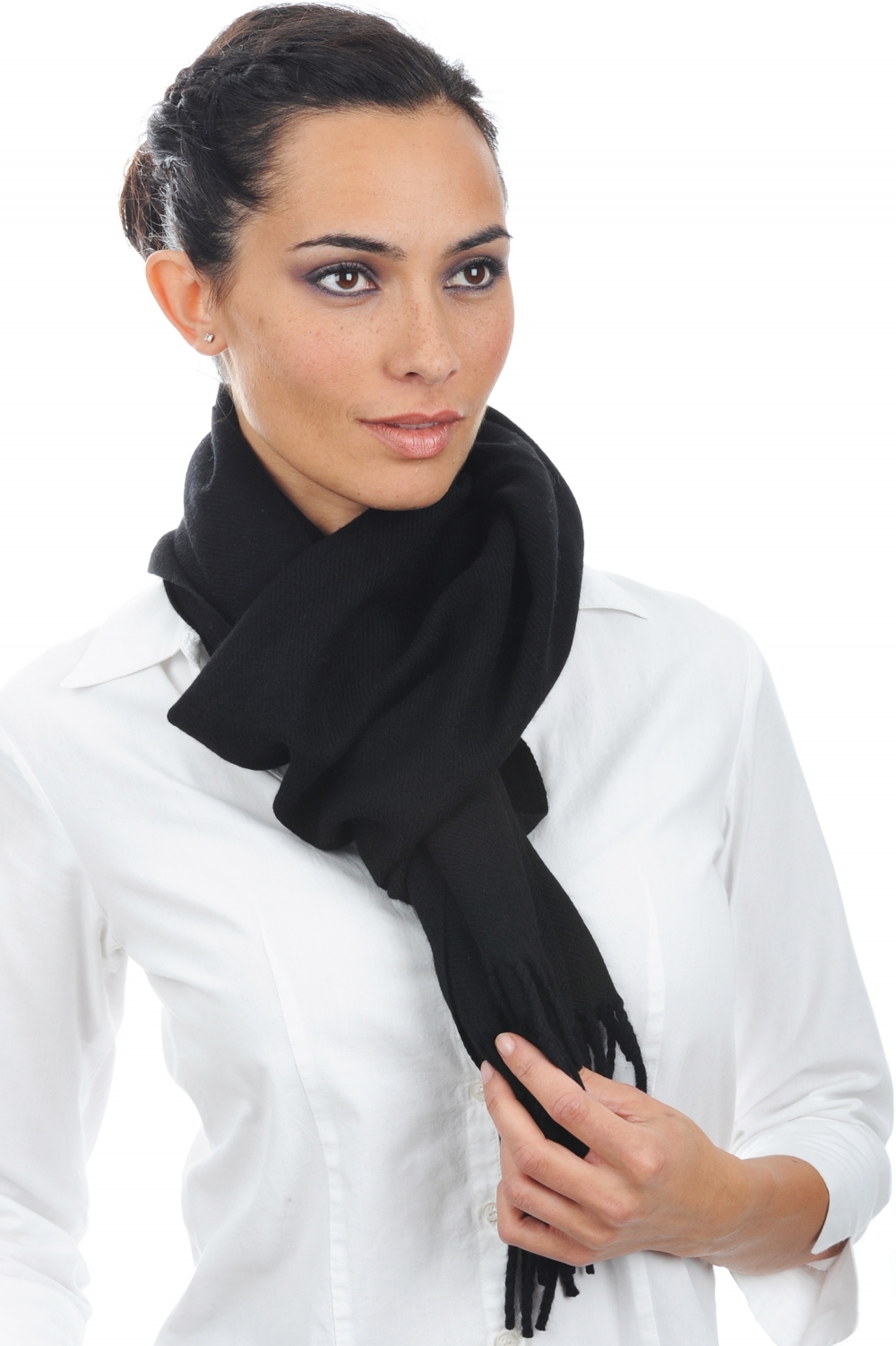 Cashmere ladies scarves mufflers kazu170 black 170 x 25 cm