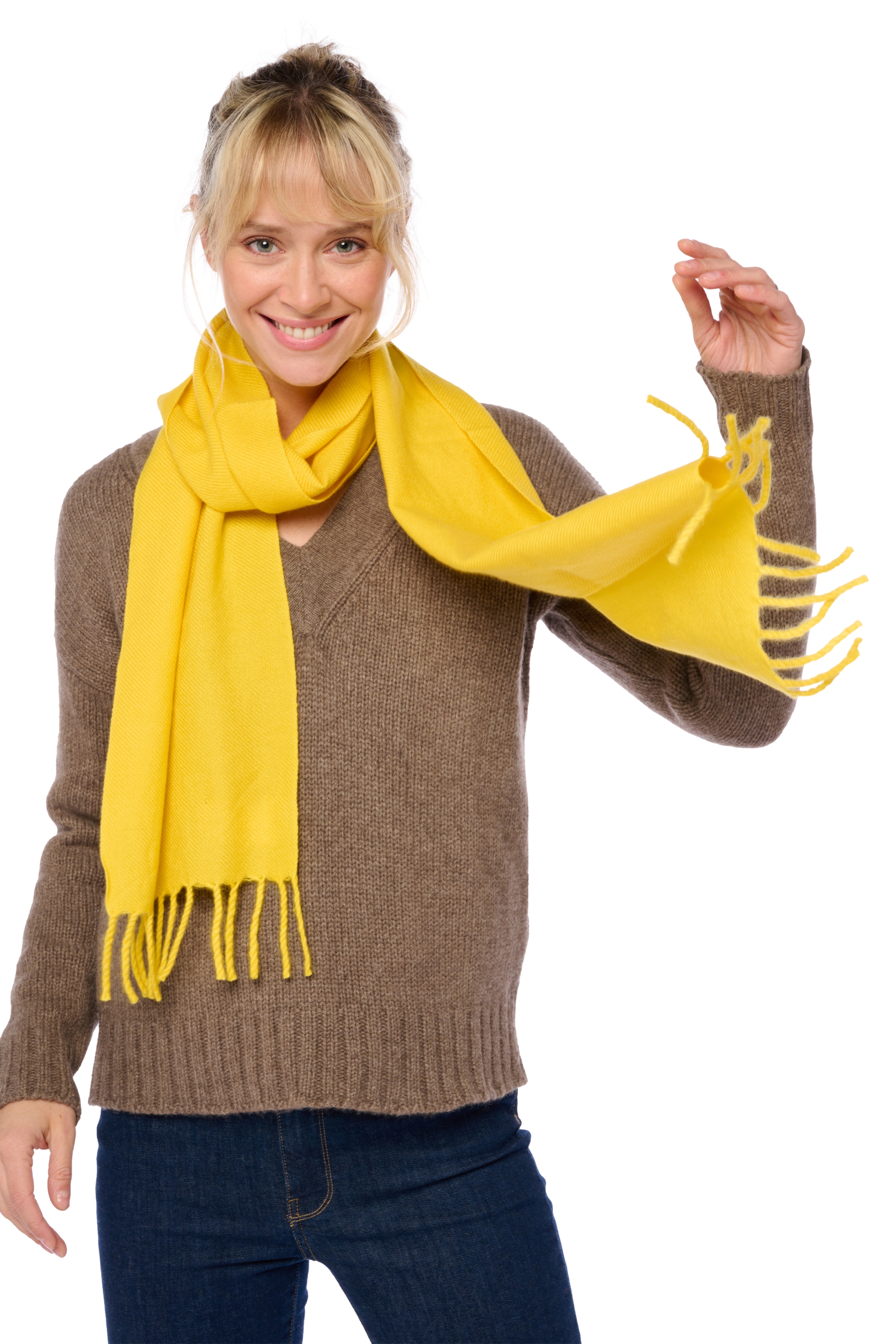 Cashmere ladies scarves mufflers kazu170 cyber yellow 170 x 25 cm