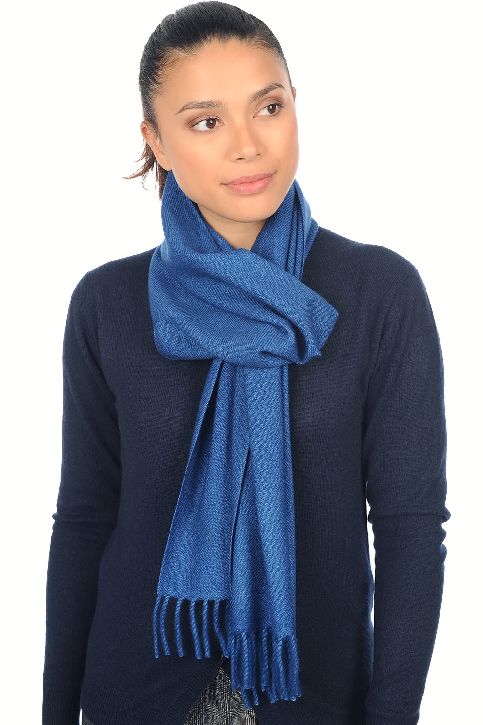 Cashmere ladies scarves mufflers kazu200 dark blue 200 x 35 cm