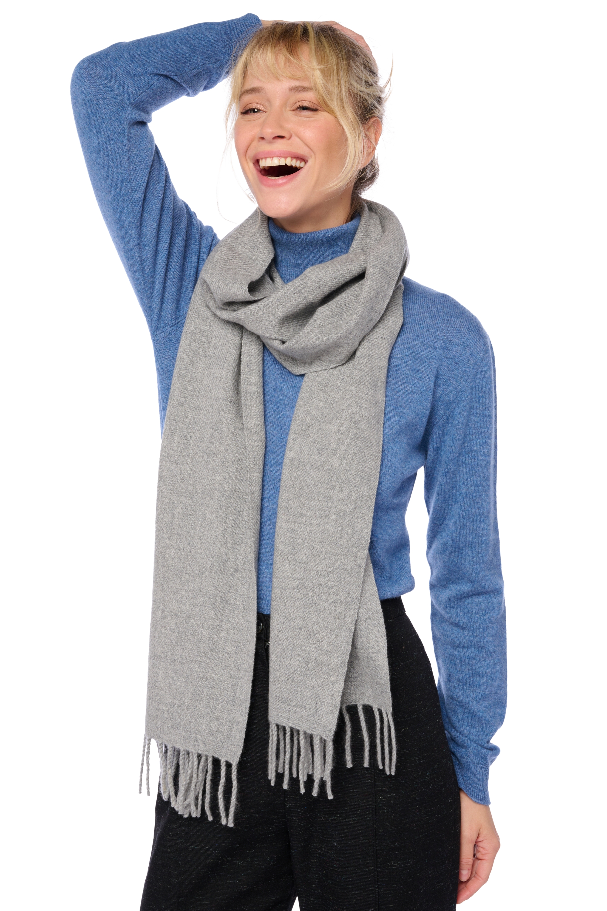 Cashmere ladies scarves mufflers kazu200 grey marl 200 x 35 cm