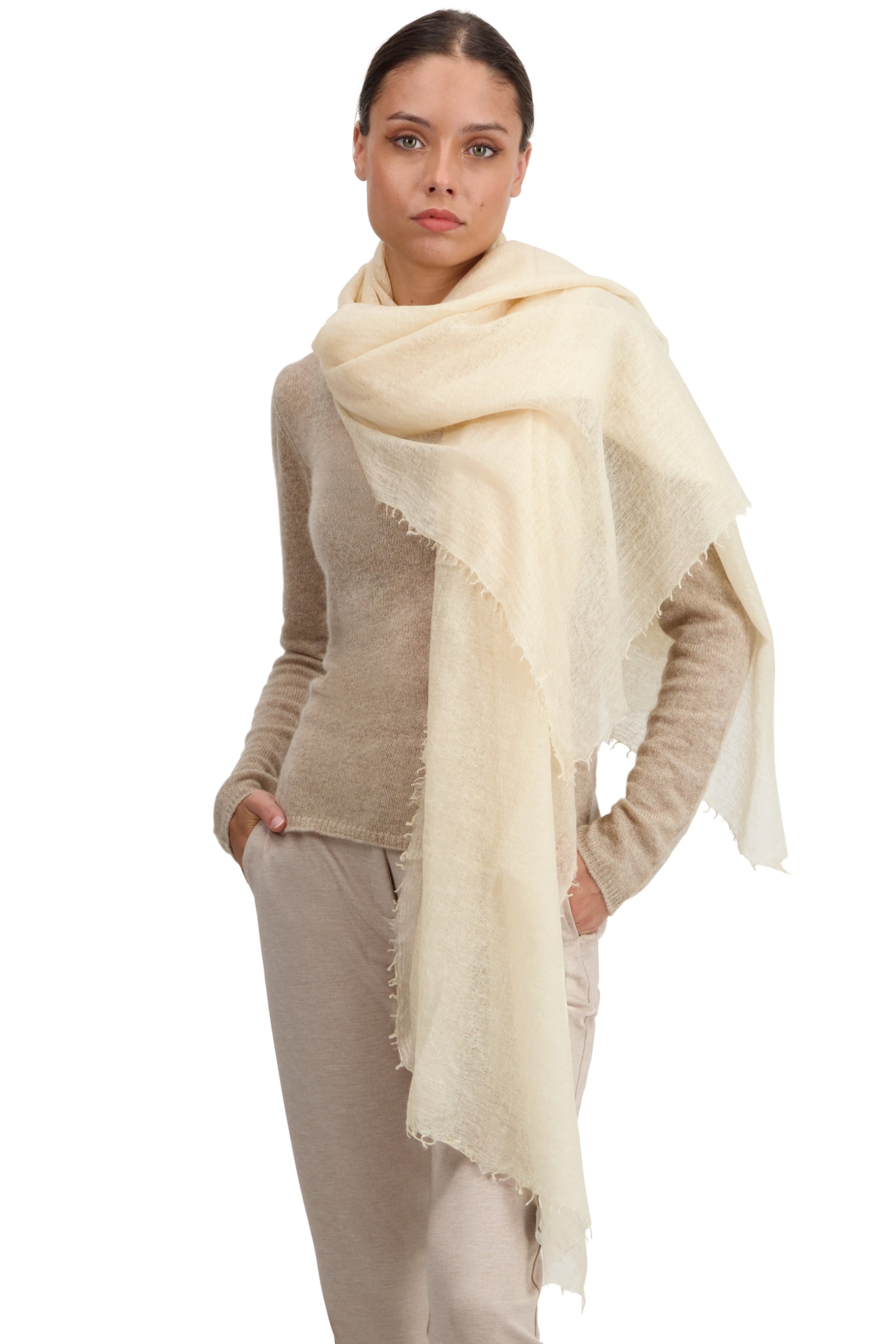 Cashmere ladies scarves mufflers tonka white smocke 200 cm x 120 cm