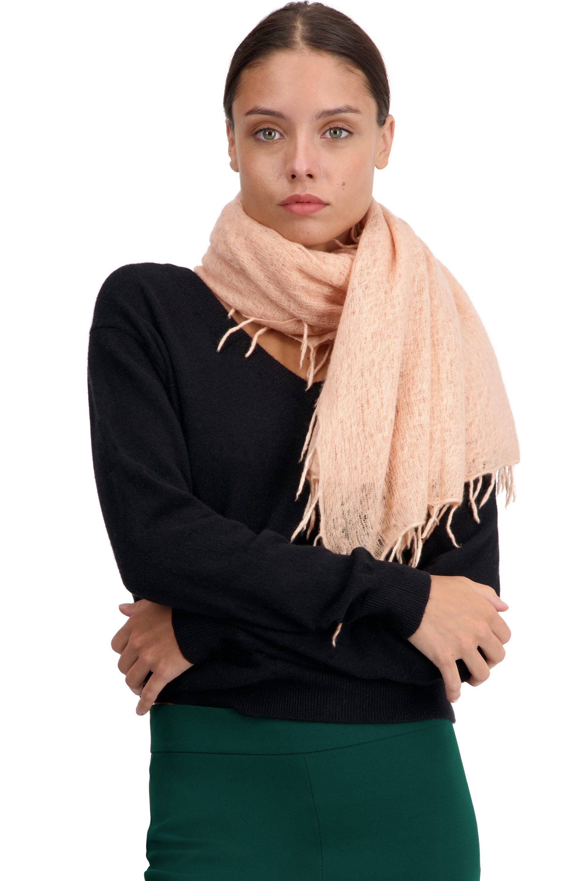Cashmere ladies scarves mufflers tresor nude 200 cm x 90 cm