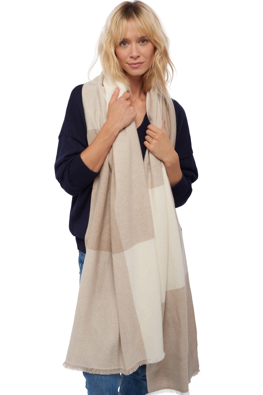 Cashmere ladies shawls verona natural ecru natural stone 225 x 75 cm