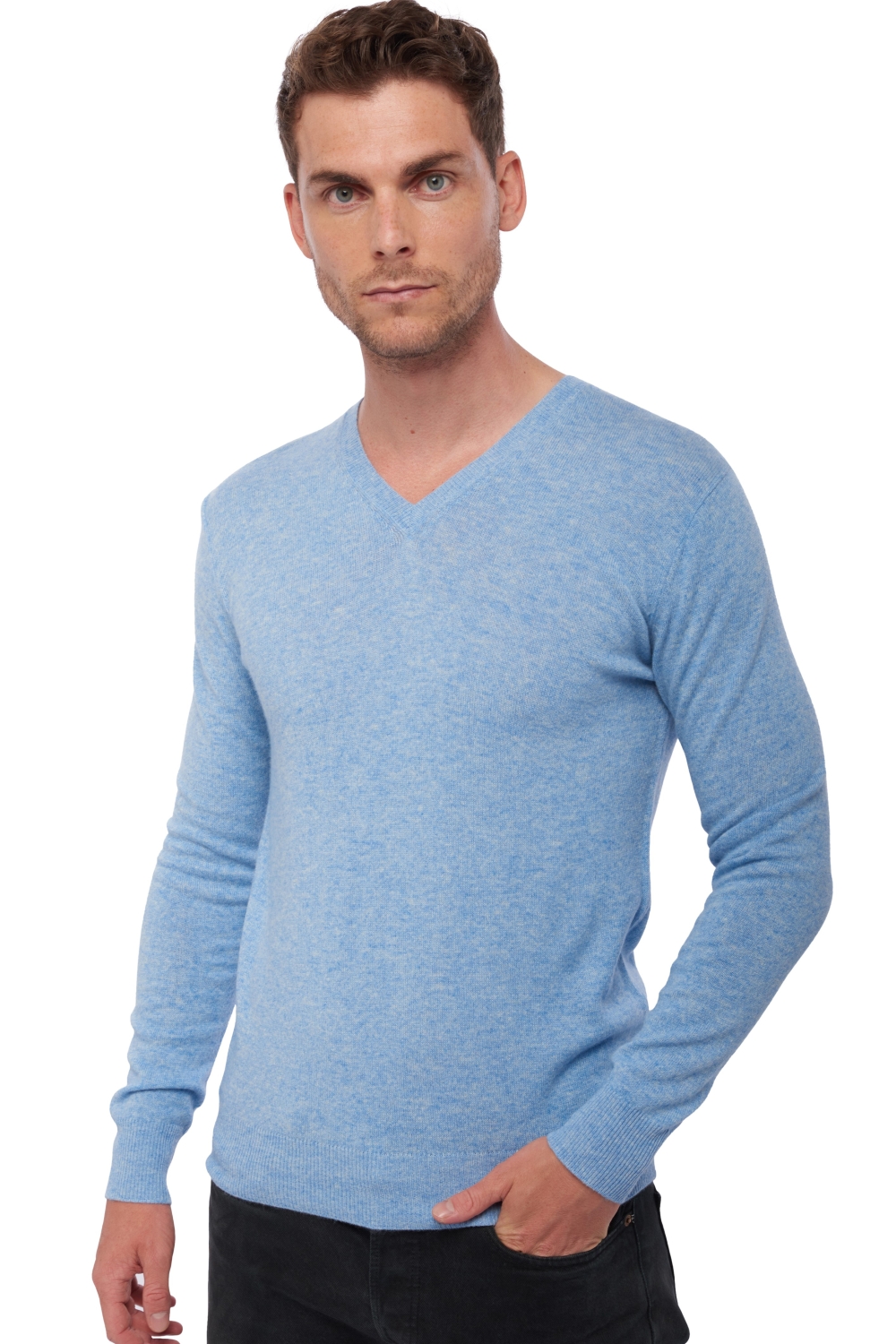 Cashmere men basic sweaters at low prices tor first powder blue l