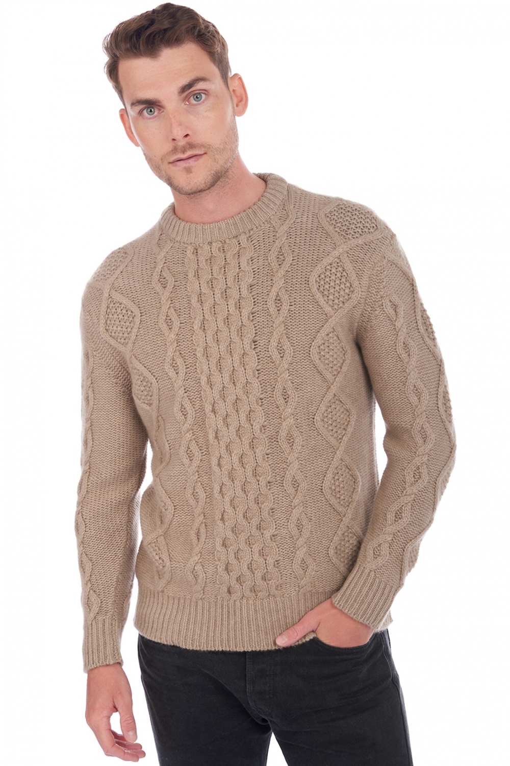Cashmere men chunky sweater acharnes natural stone 2xl