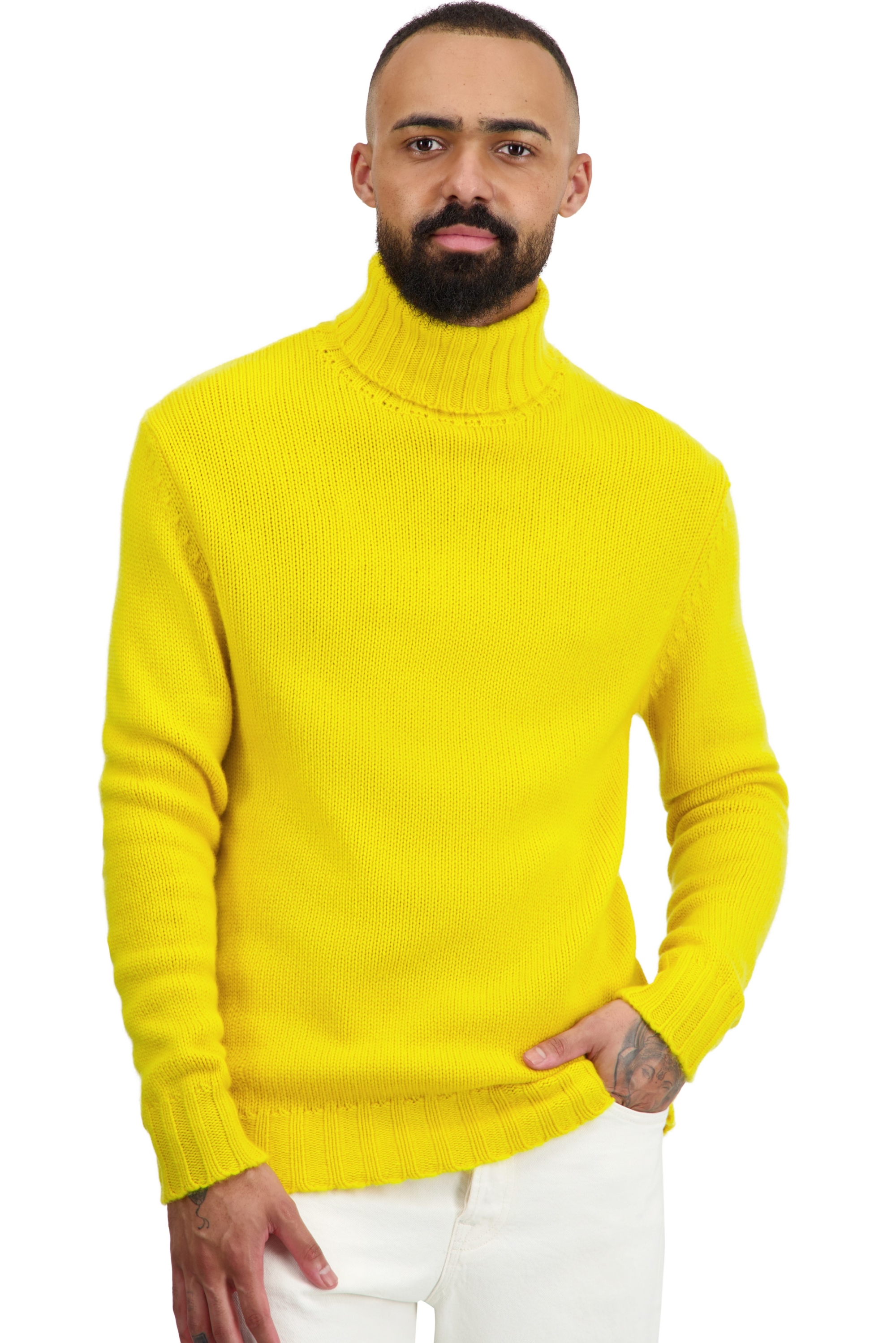 Cashmere men chunky sweater achille cyber yellow m