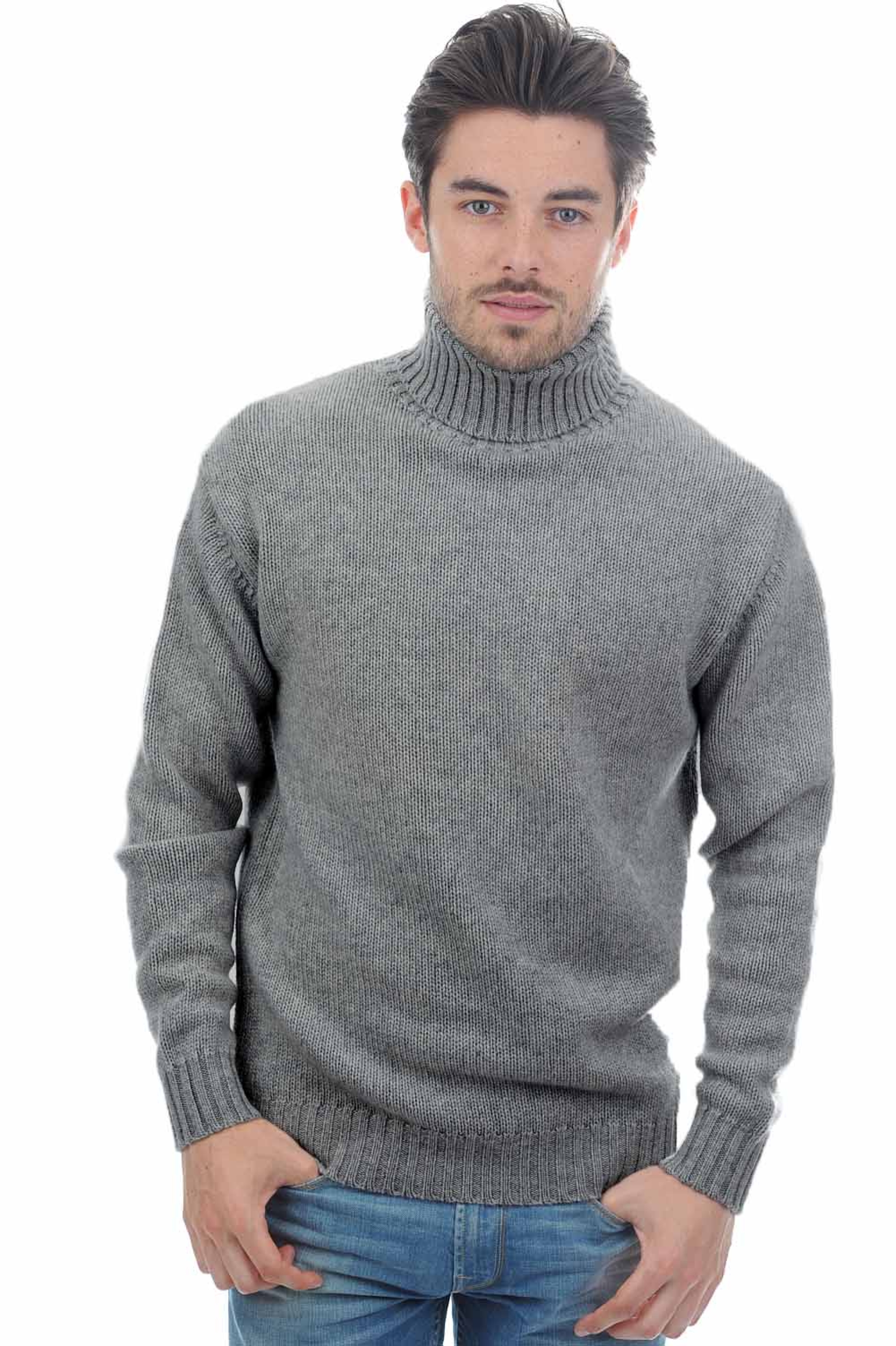 Cashmere men chunky sweater achille grey marl 2xl