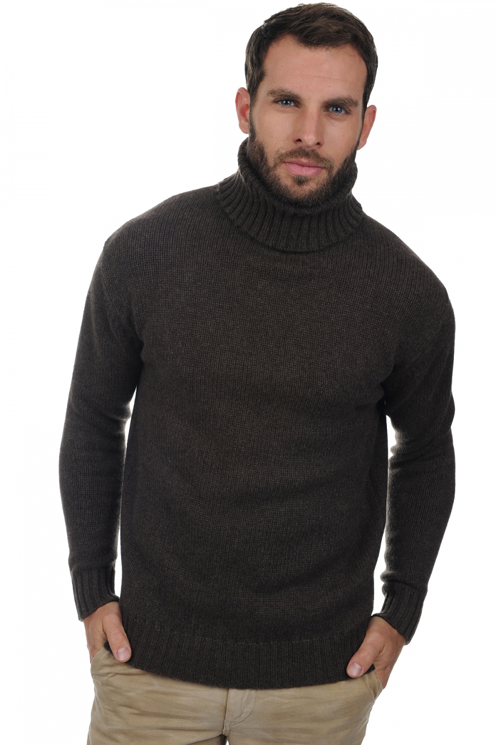 Roll neck chunky pullover 100% cashmere, 10 ply.