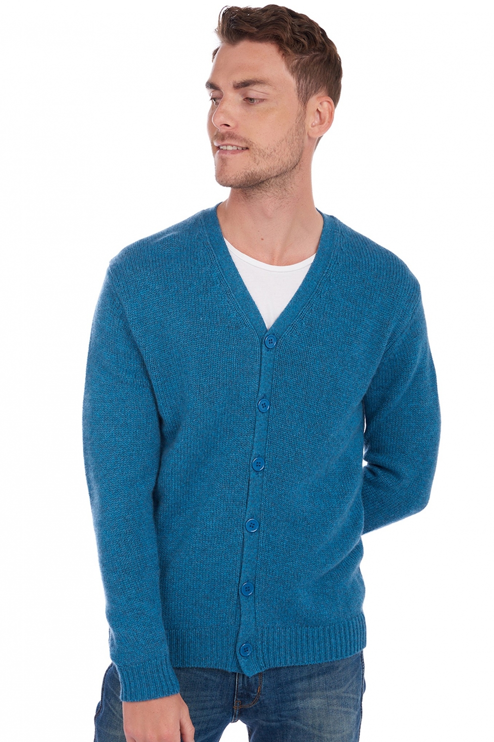 Cashmere men chunky sweater aden manor blue m