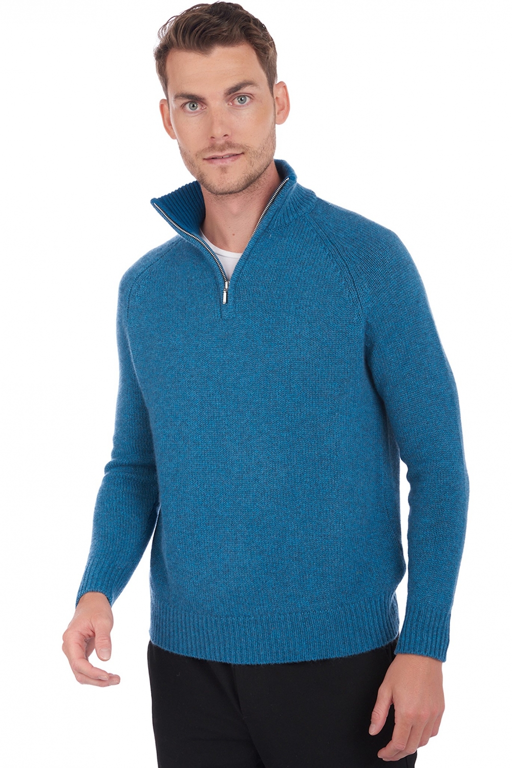 Cashmere men chunky sweater angers manor blue canard blue xs