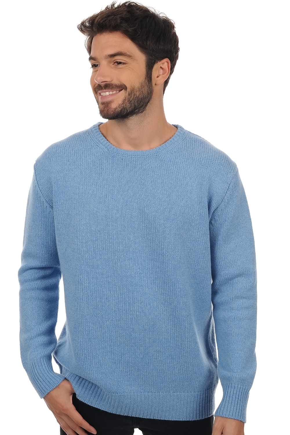 Cashmere men chunky sweater bilal azur blue chine 2xl