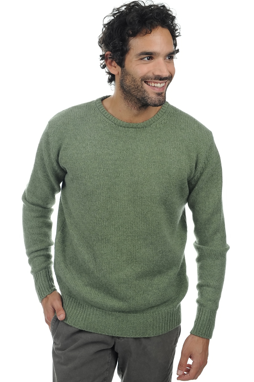 Cashmere men chunky sweater bilal olive chine l
