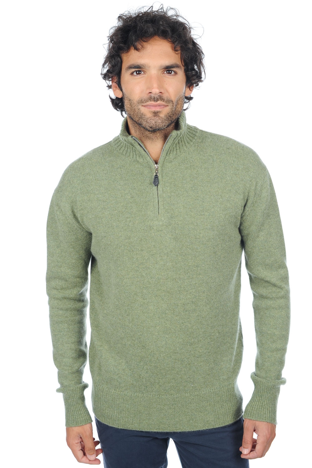 Cashmere men chunky sweater donovan olive chine l
