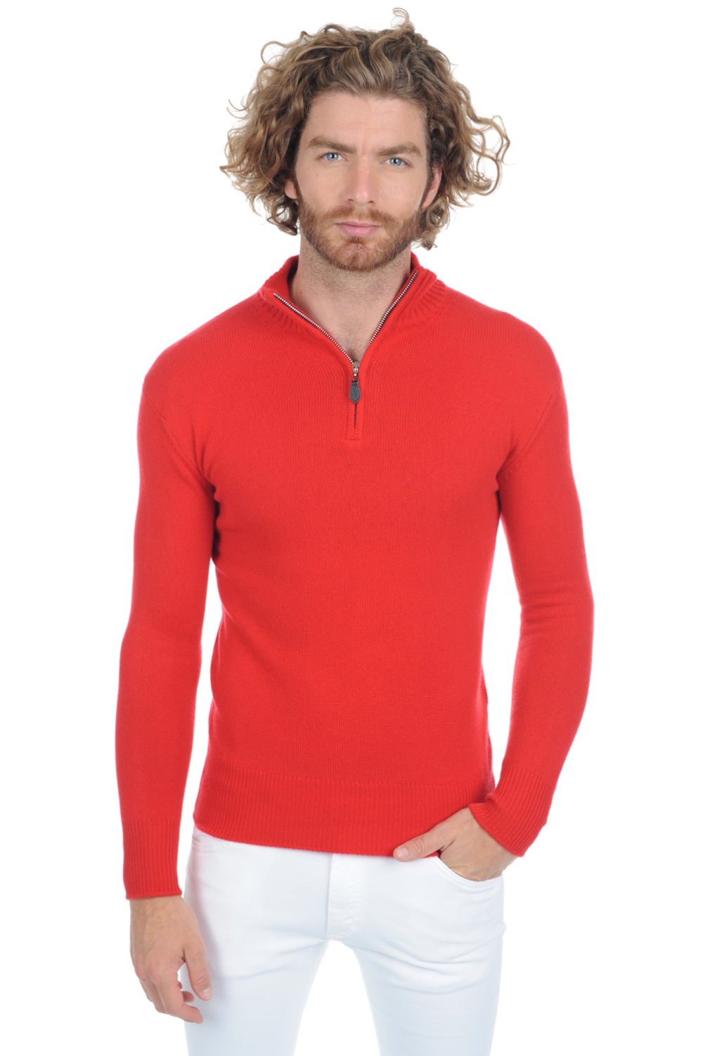 Cashmere men chunky sweater donovan premium tango red m