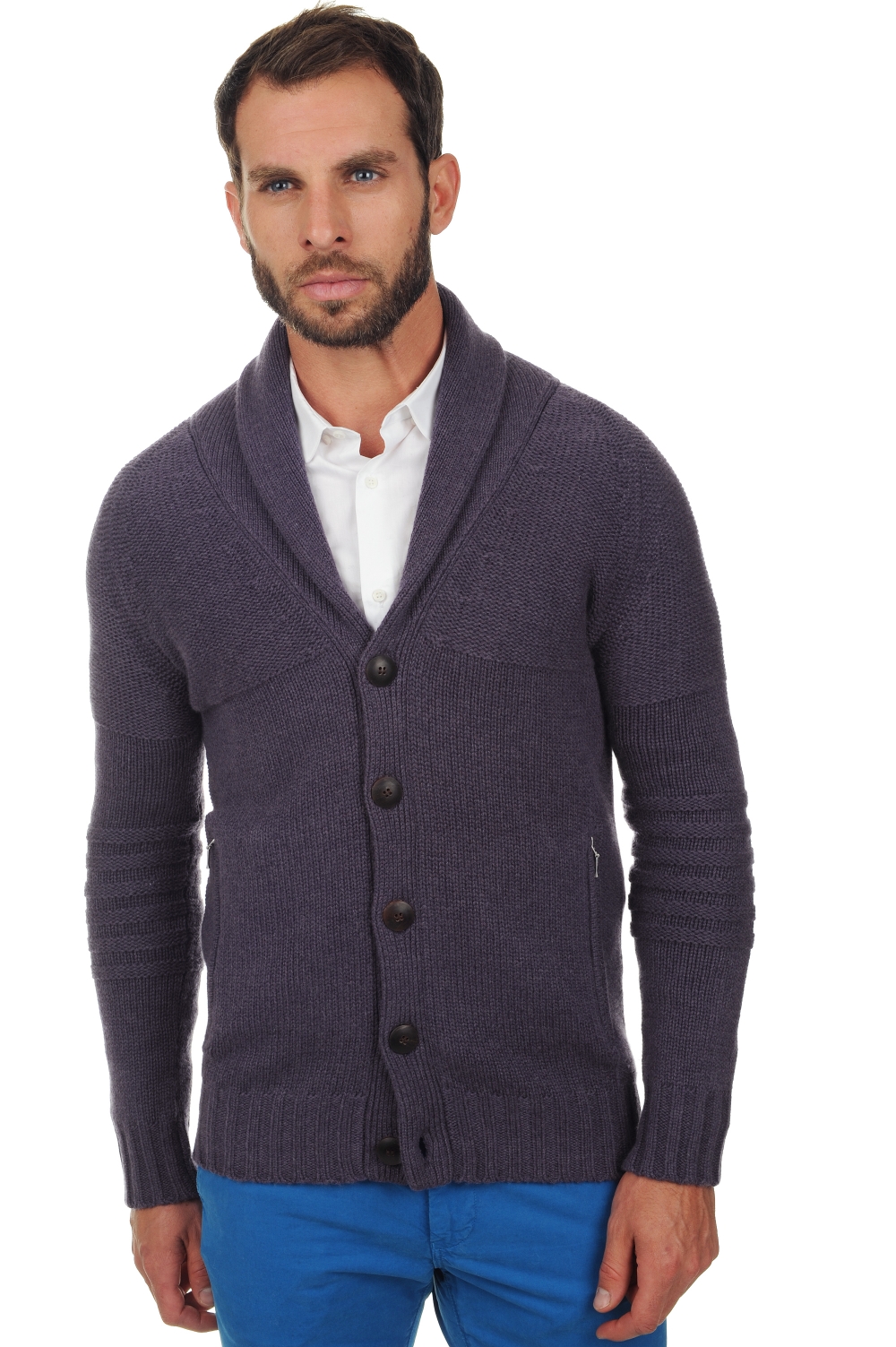 Cashmere men chunky sweater harvey purple violet s