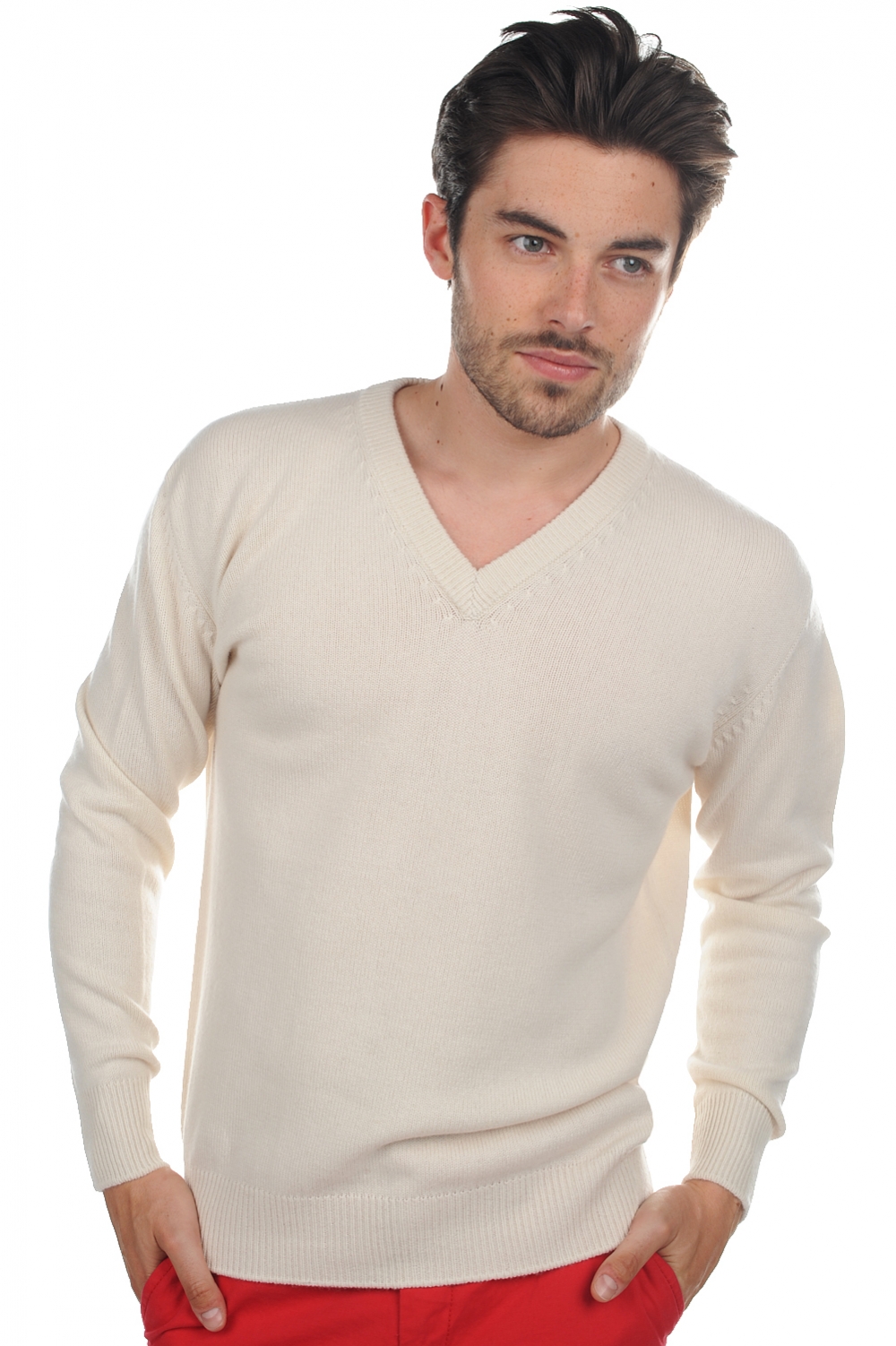 Cashmere men chunky sweater hippolyte 4f natural ecru s