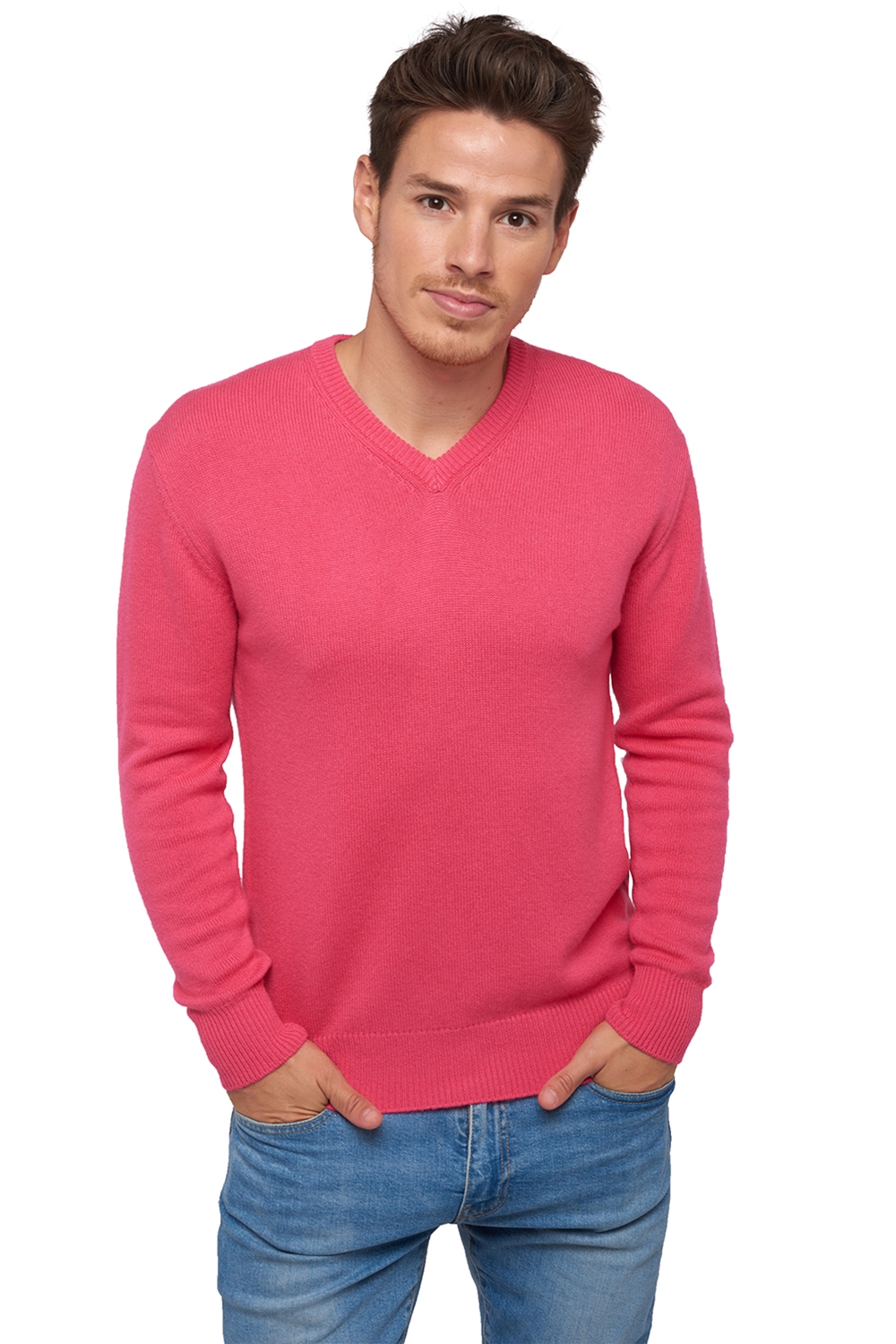 Cashmere men chunky sweater hippolyte 4f shocking pink 2xl
