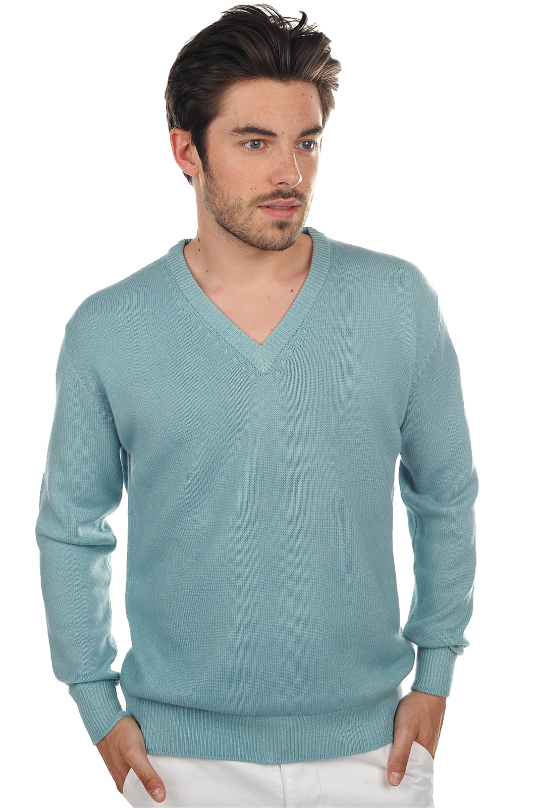 Cashmere men chunky sweater hippolyte 4f teal blue 3xl