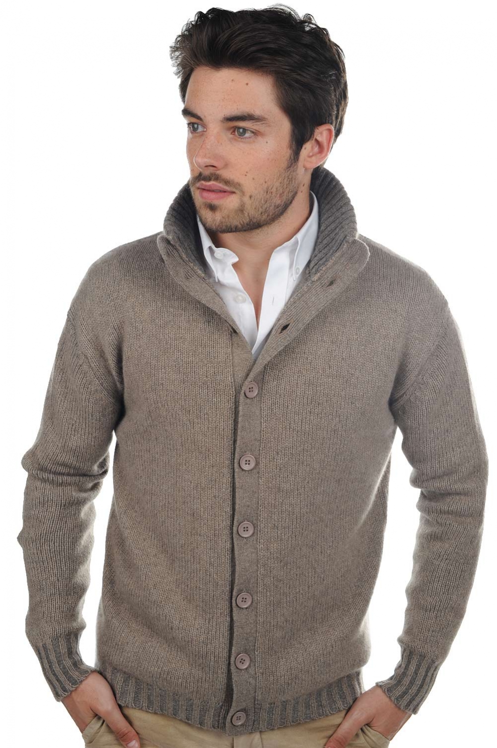 Cashmere men chunky sweater jo natural brown dove chine l
