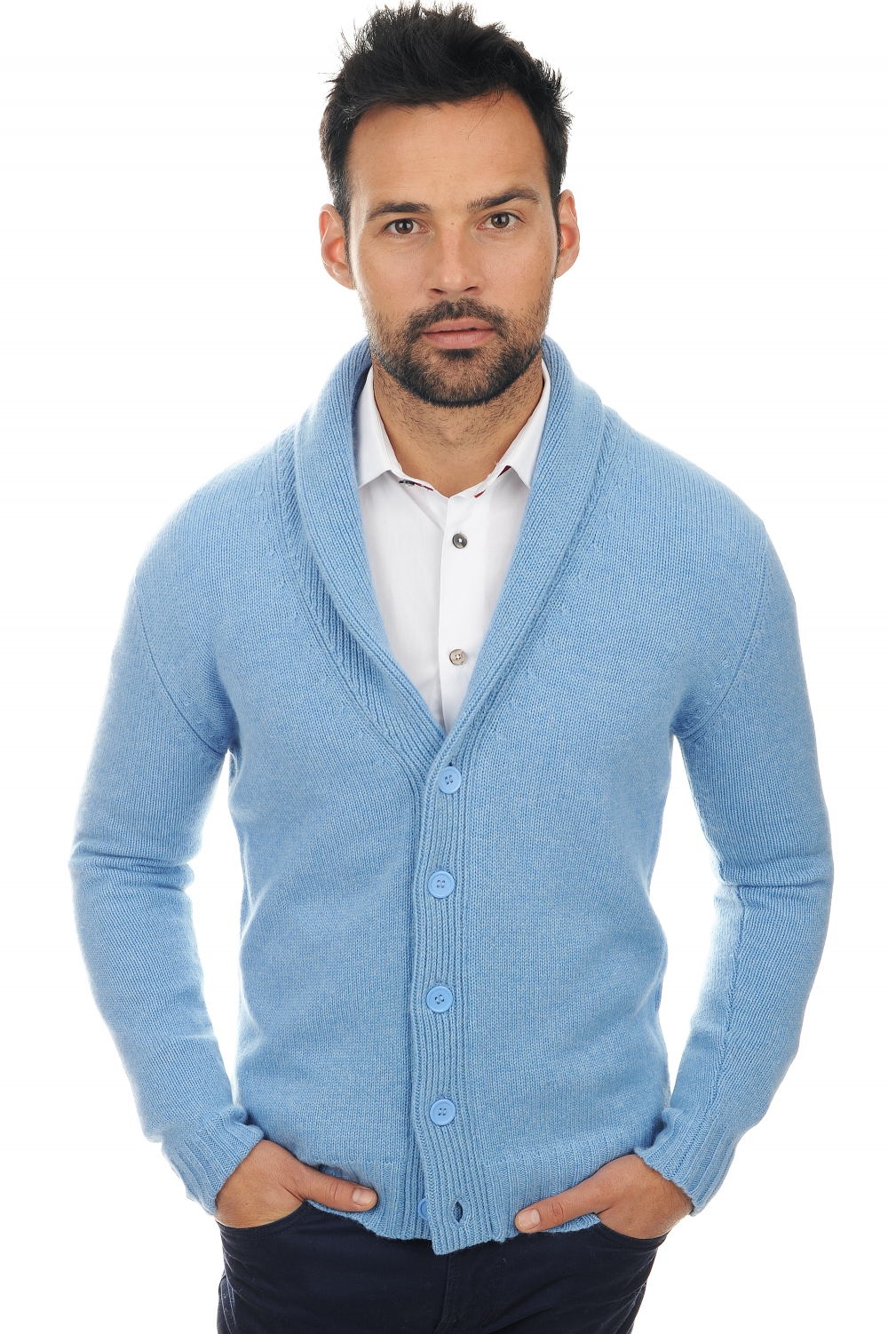 Cashmere men chunky sweater jovan azur blue chine xl