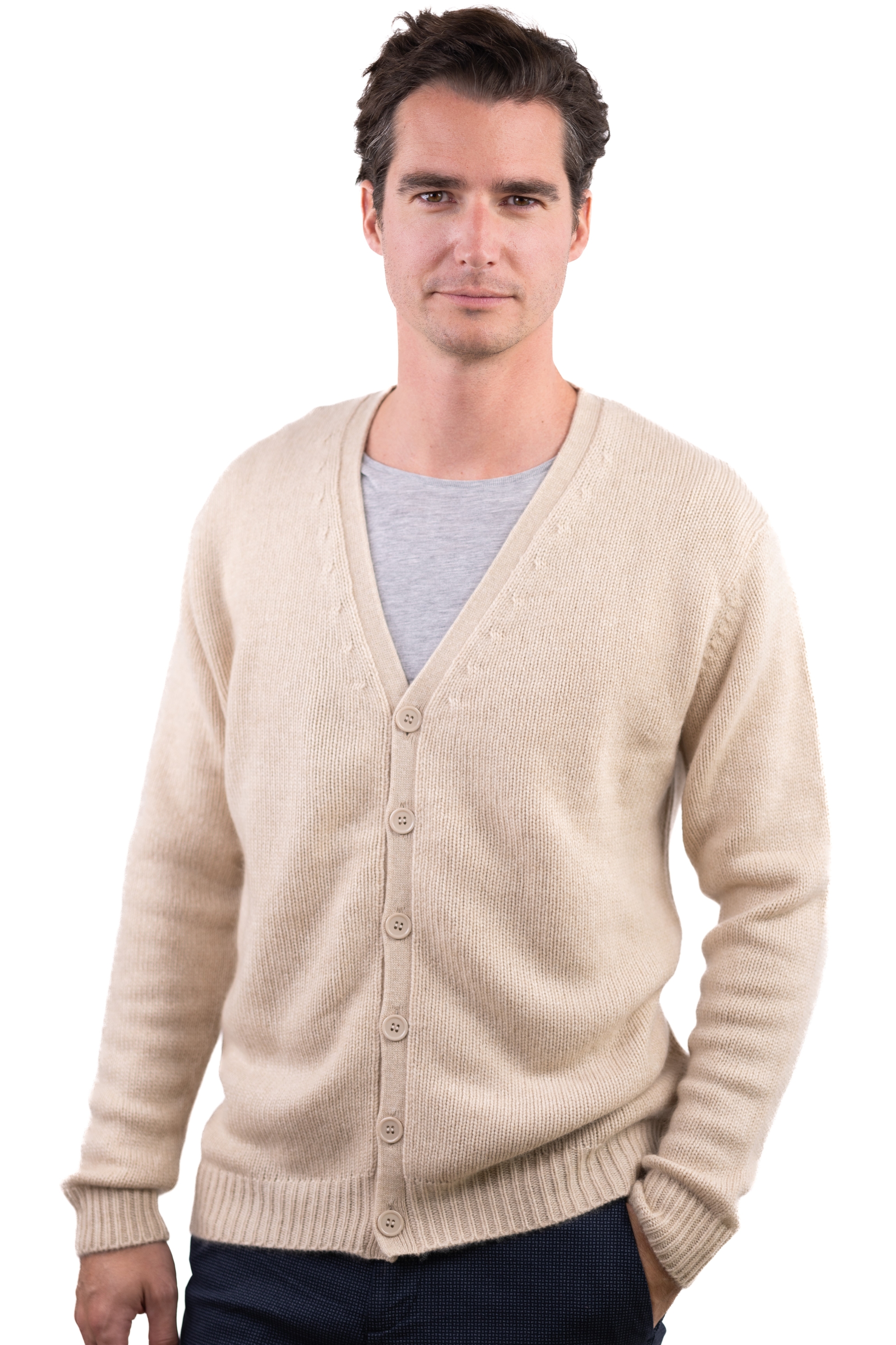 Cashmere men chunky sweater leon natural beige m